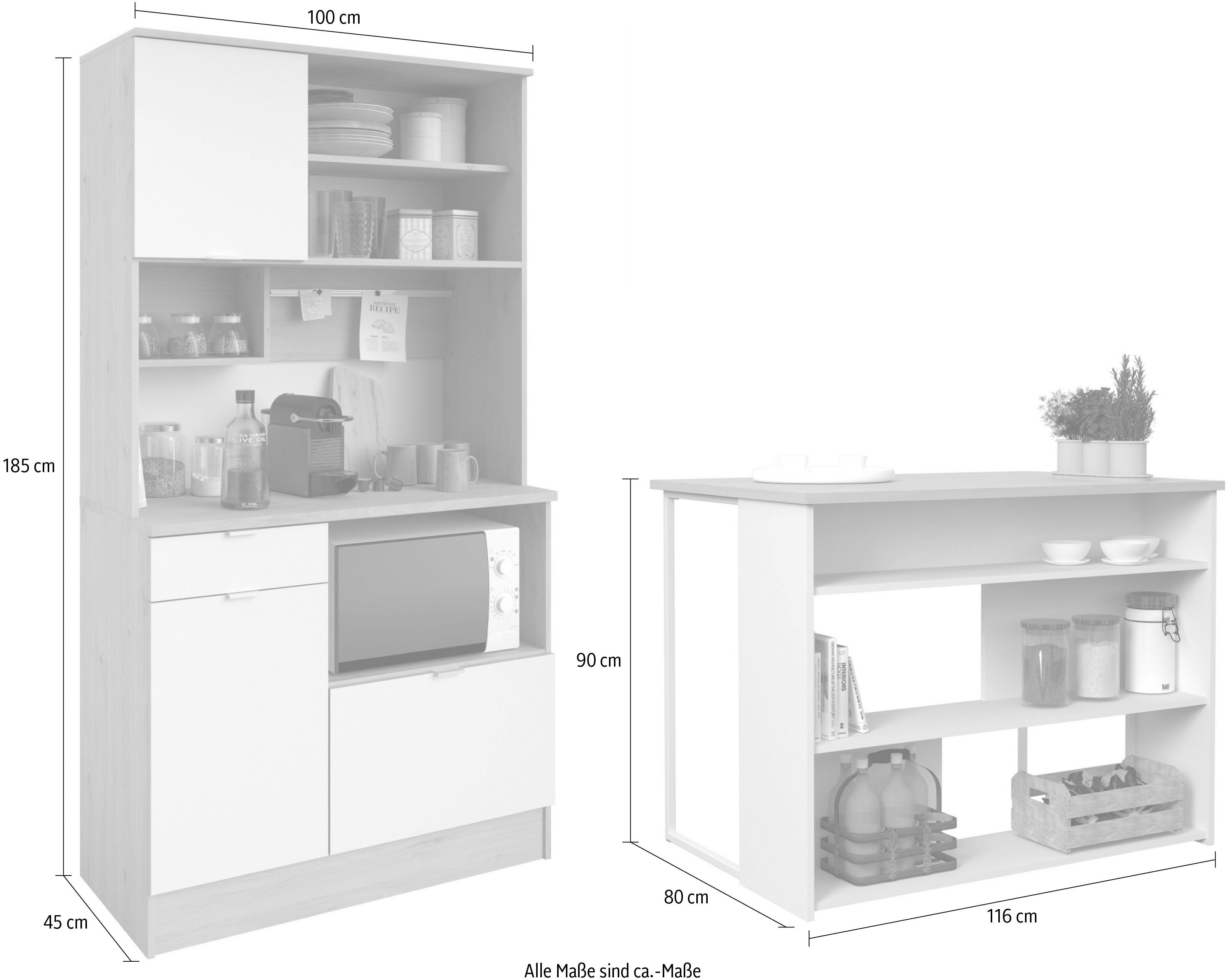 Parisot Kastenset Socool 1, balie en keukenbuffet, Made in Europe, veel opbergruimte (2 stuks)