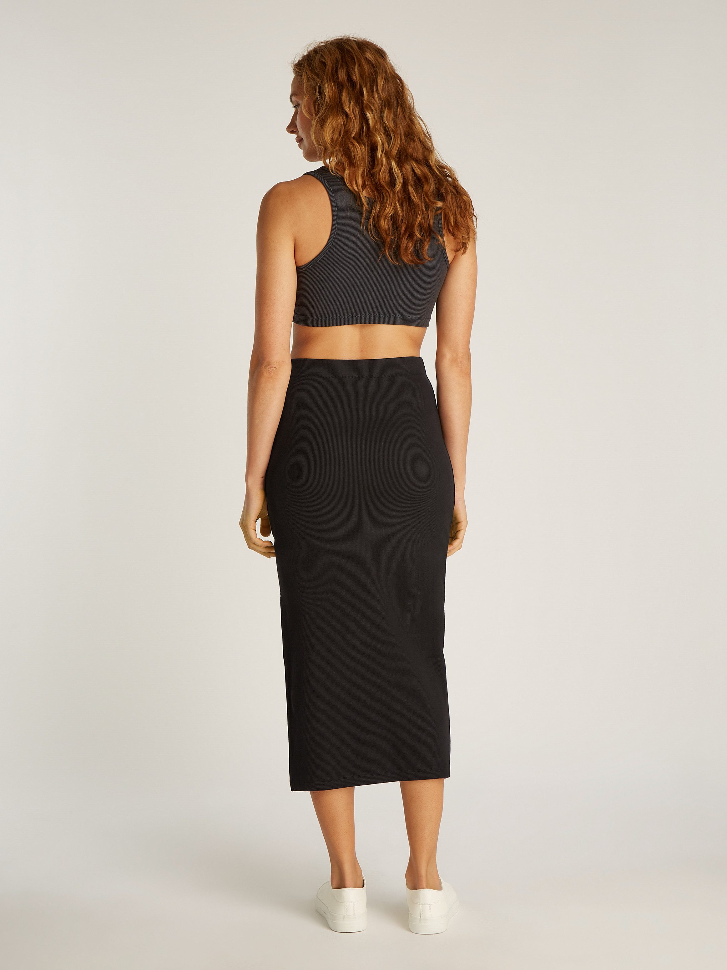 Calvin Klein Midirok WOVEN LABEL RIB SKIRT met split in de pijpen