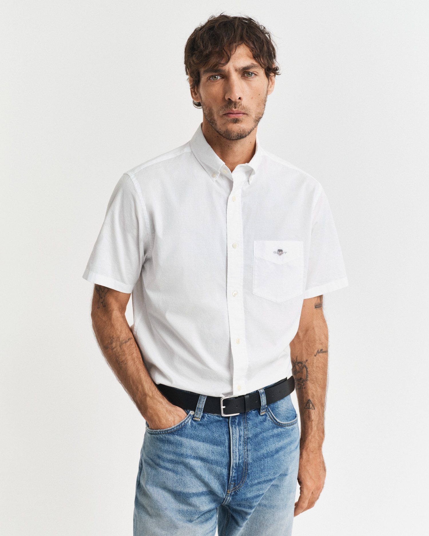 Gant Overhemd met korte mouwen Regular fit poplin overhemd licht slijtvast easy care
