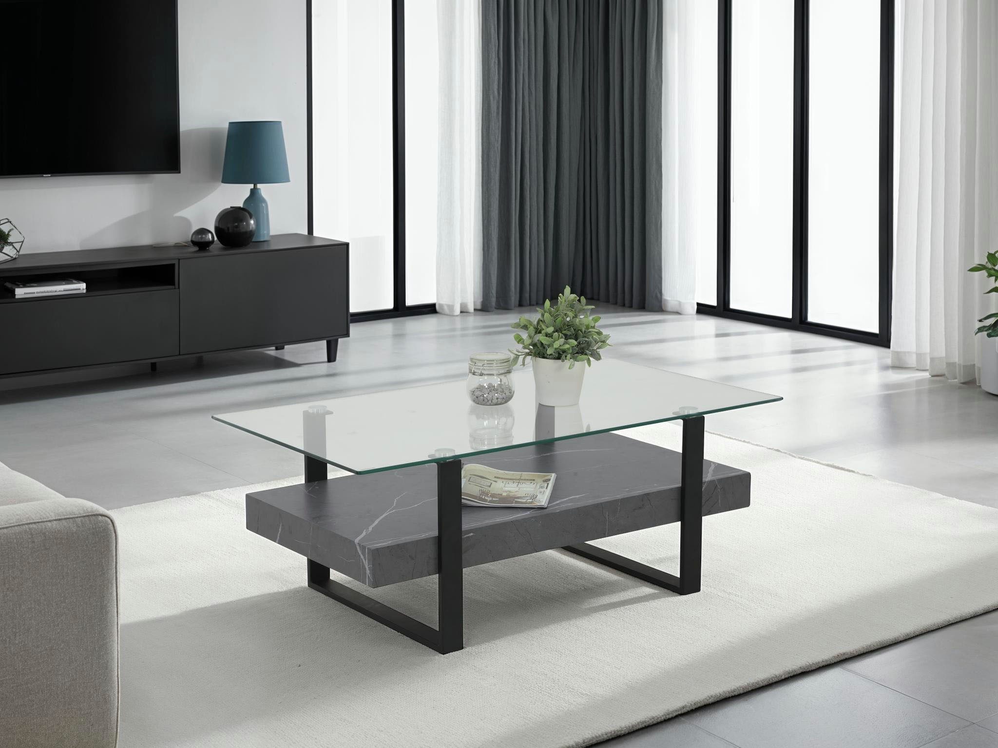 HELA Salontafel Konrad Salontafel, opbergplank, glazen blad, slede onderstel (1 stuk)