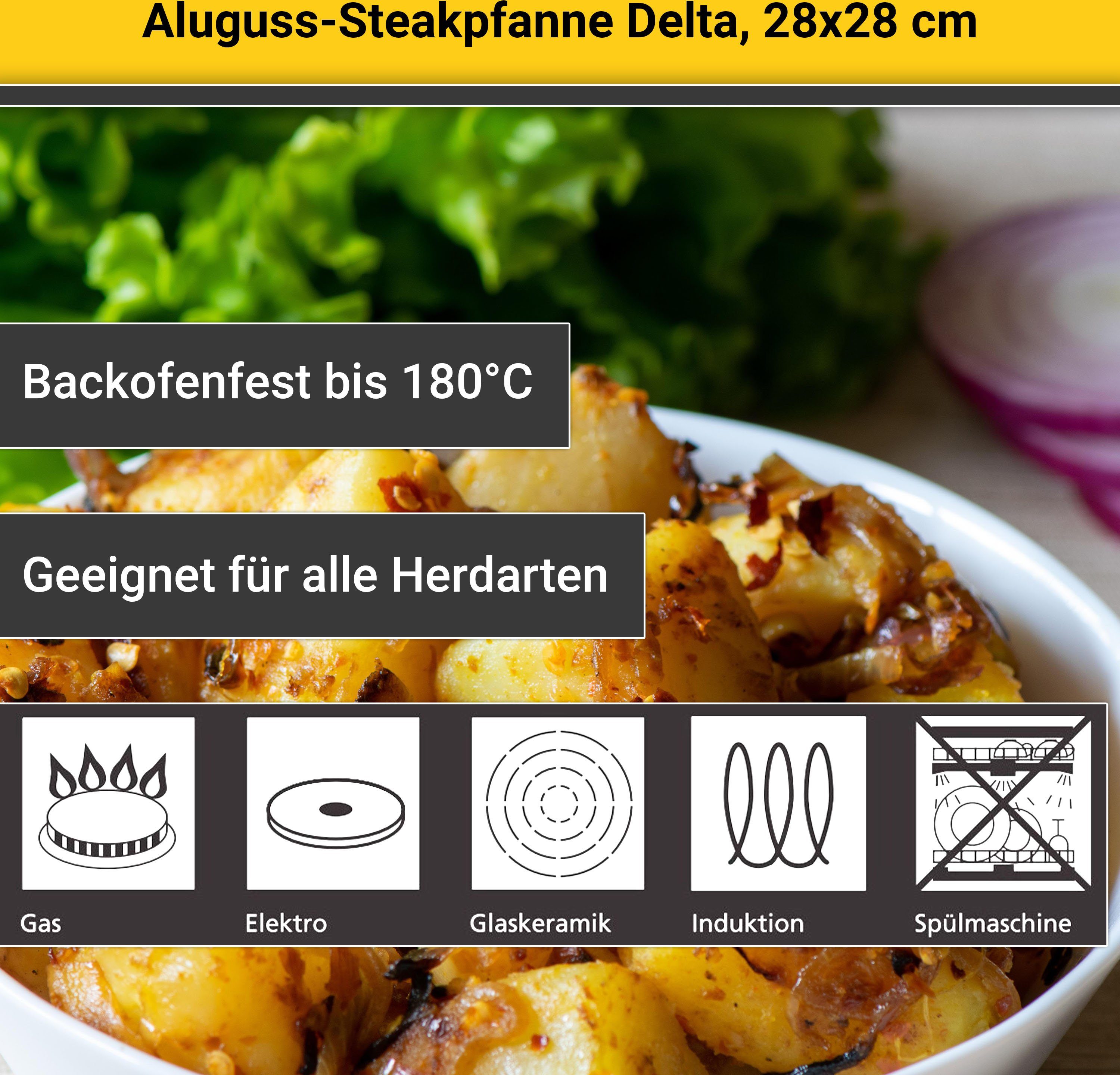 Krüger Steakpan Gietaluminium grill-steakpan delta, 28x28 cm (1-delig)