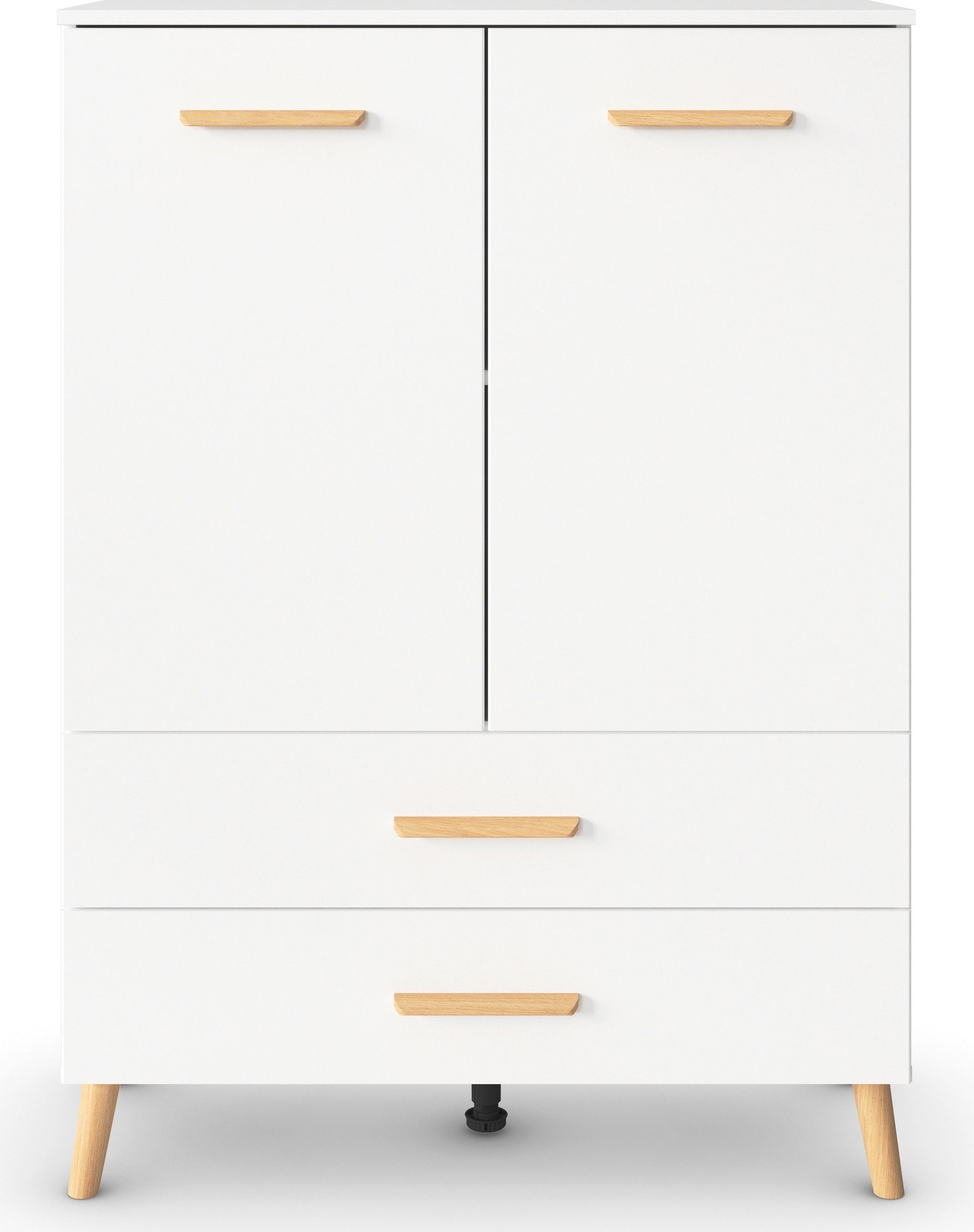 rauch Hoge kast Skandi by Aditio met massief houten grepen, 2 lades met softclose-functie