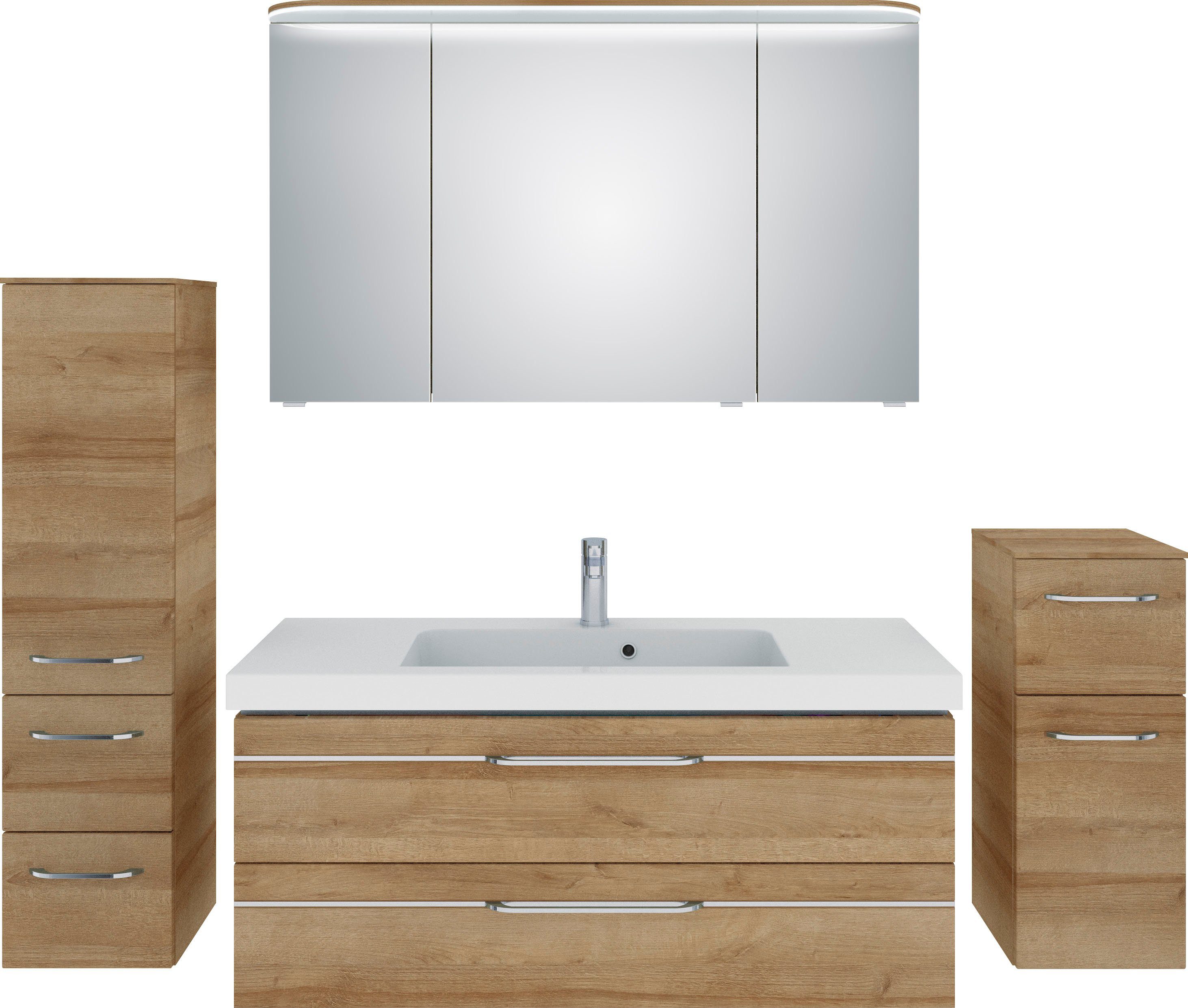 Saphir Badkamerserie Balto sprint 4-delig, mineraalmarmeren wastafel met led-spiegelkast (5-delig) badmeubelsets bruin