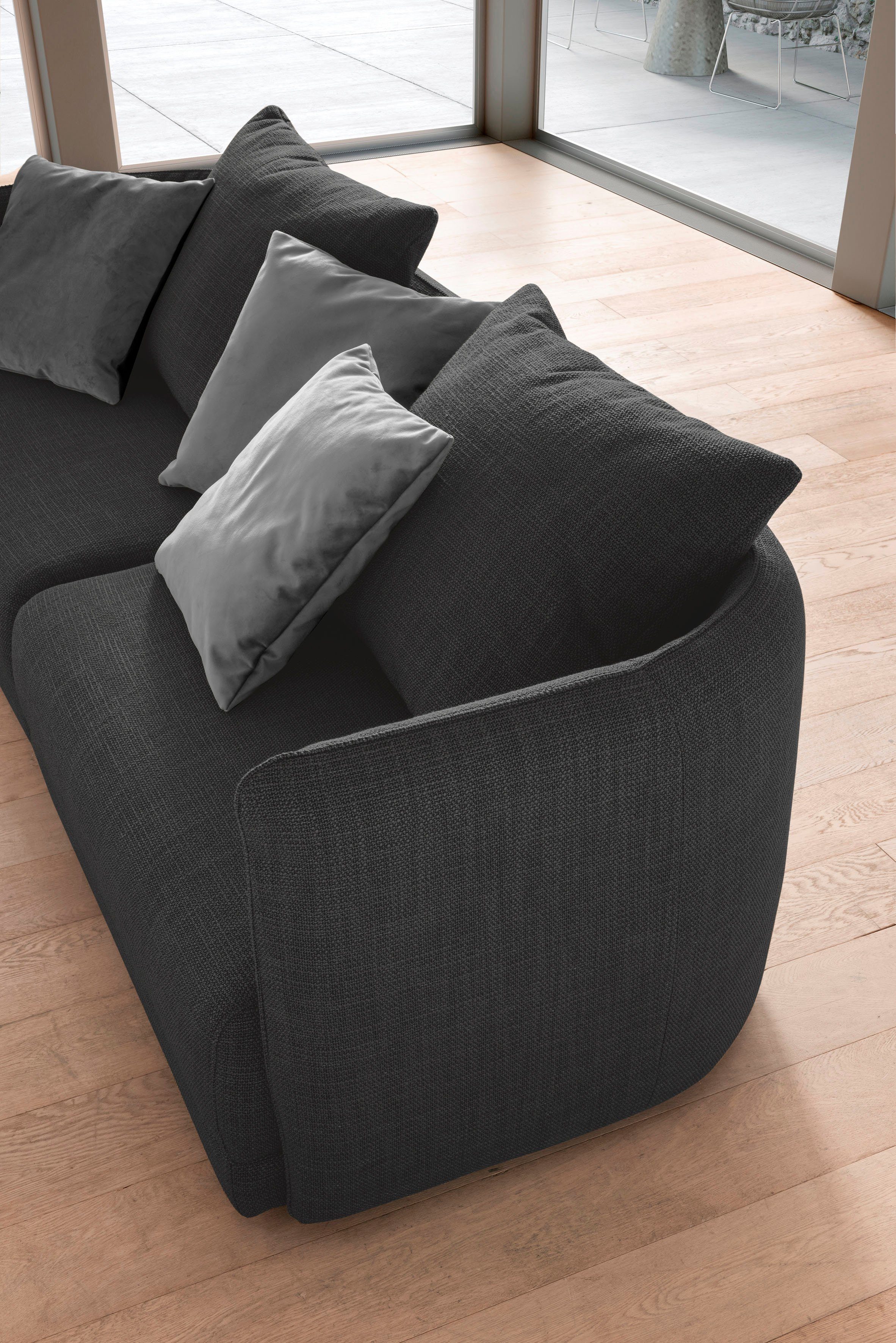 designwerk Megabank New York, elegant ontwerpsofa Breedte 253 cm, met dunne arm- en rugleuning