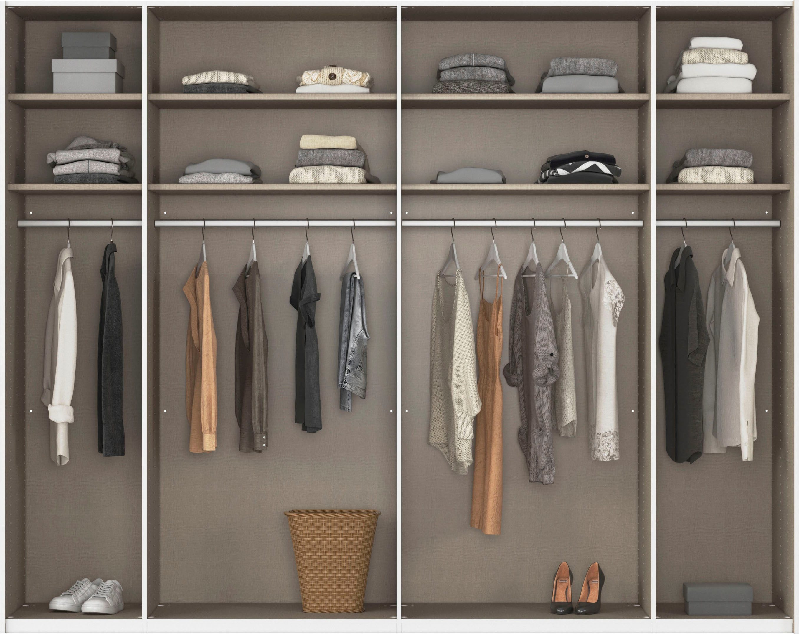 rauch Schuifdeurkast Kledingkast kast garderobe linnenkast TEGIO met hoogwaardige houtdecoratie en glazen front made in germany
