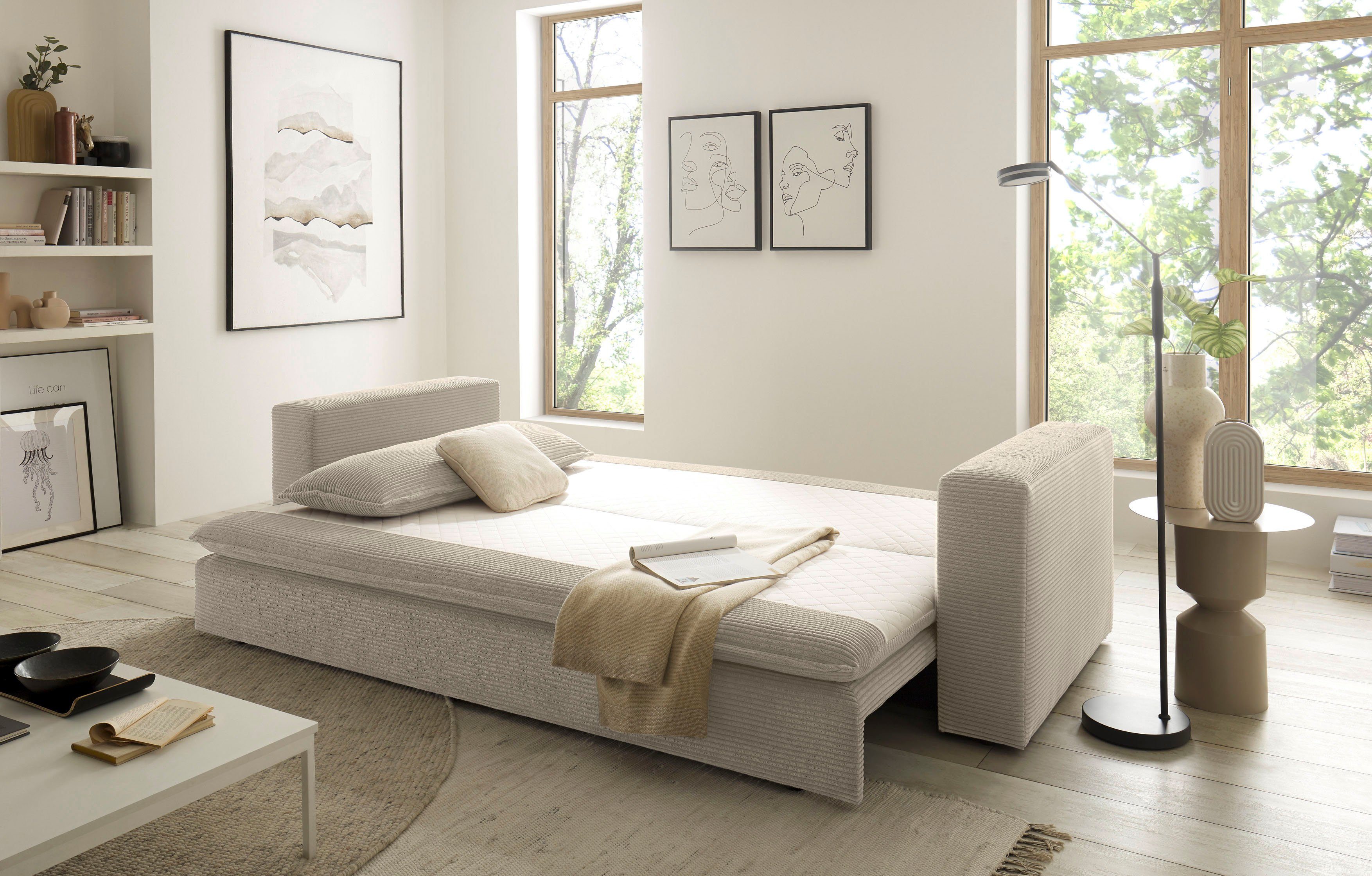 Places of Style 3-zitsbank PIAGGE Cord-bekleding - met slaapfunctie en bedkist, met praktische topmatras