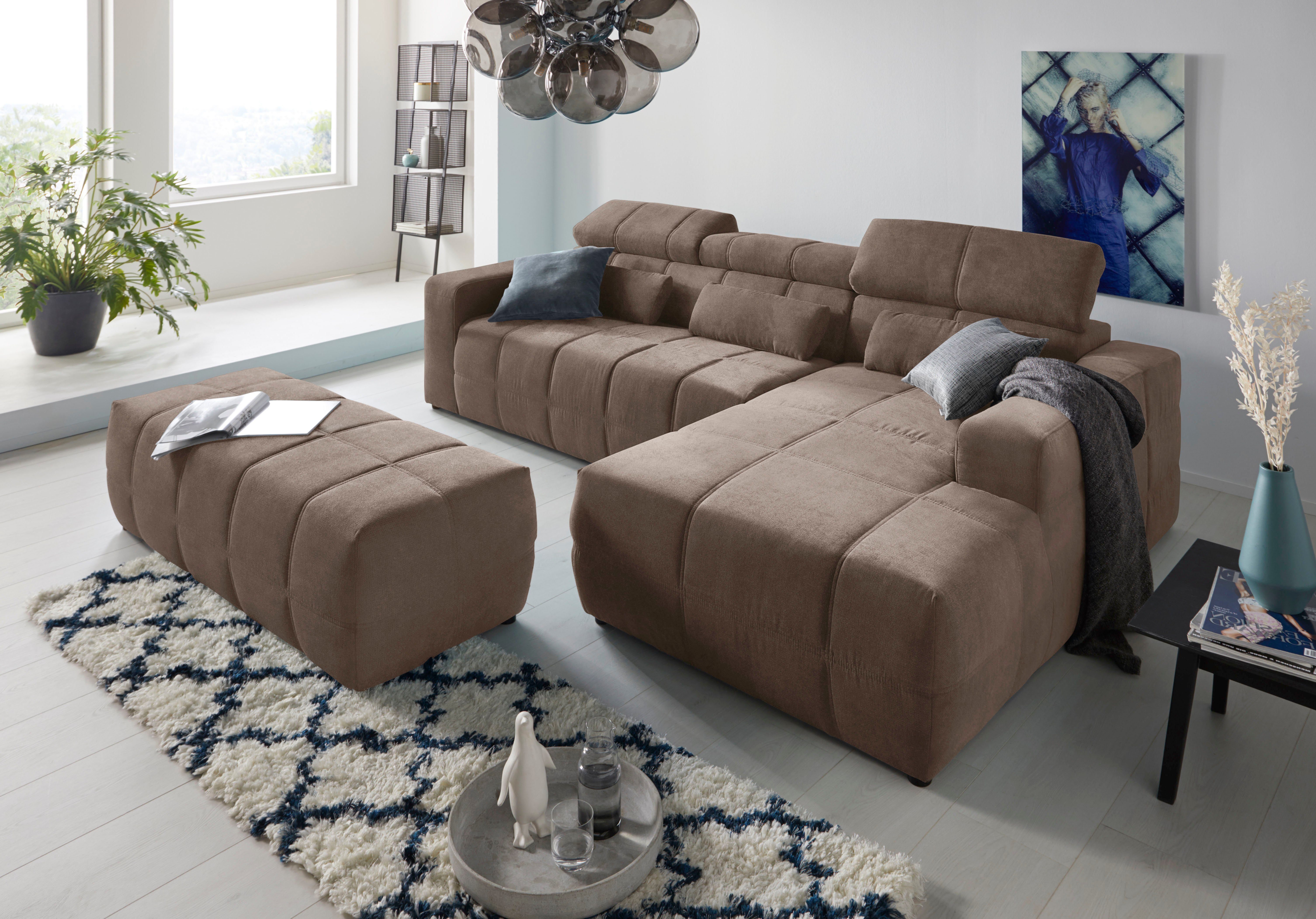 DOMO collection Hoekbank Brandon grote uitvoering B/D/H: 289/177/80 cm, ook in leer en cord met hoofdsteunverstelling, optionele zitdiepteverstelling, l-vormig
