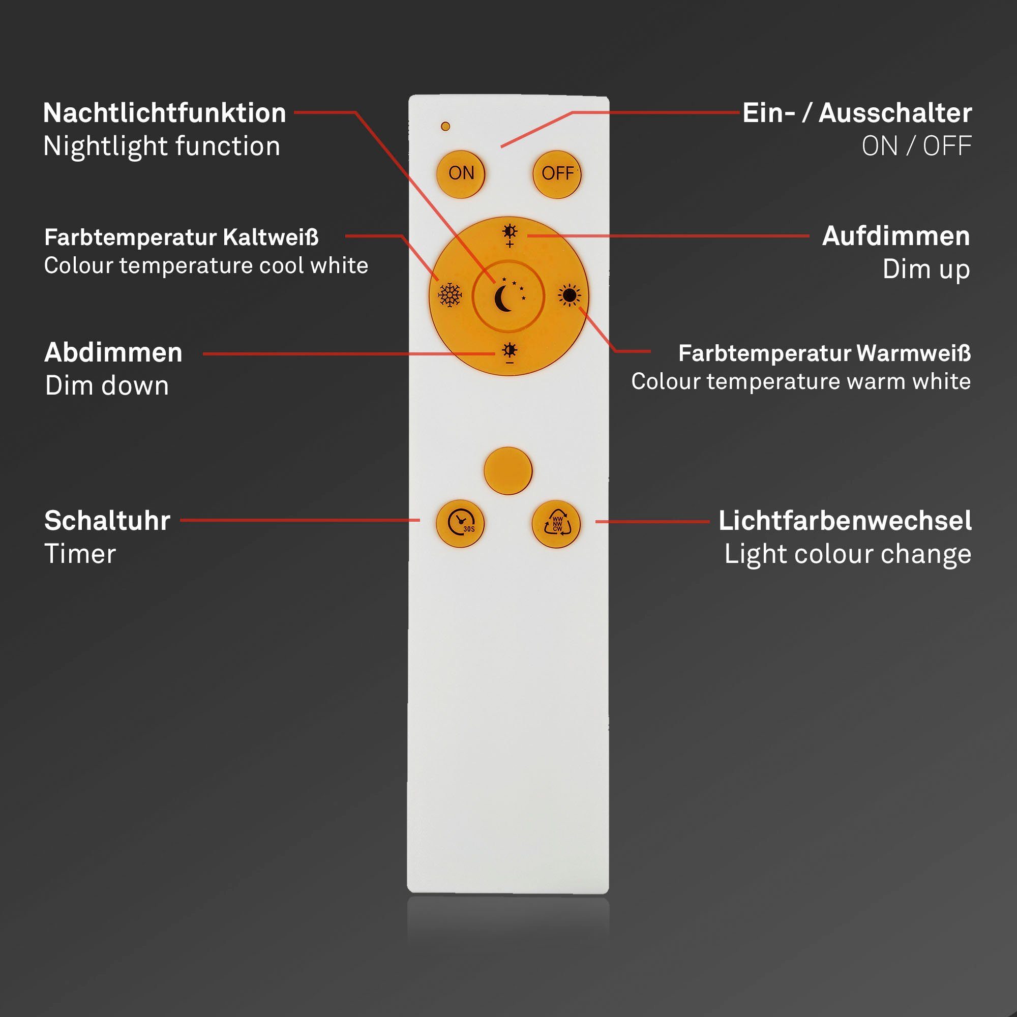 Briloner Leuchten Led-plafondlamp 3368016 VERB CCT, dimbaar via afstandsbediening, nachtlichtfunctie, wit