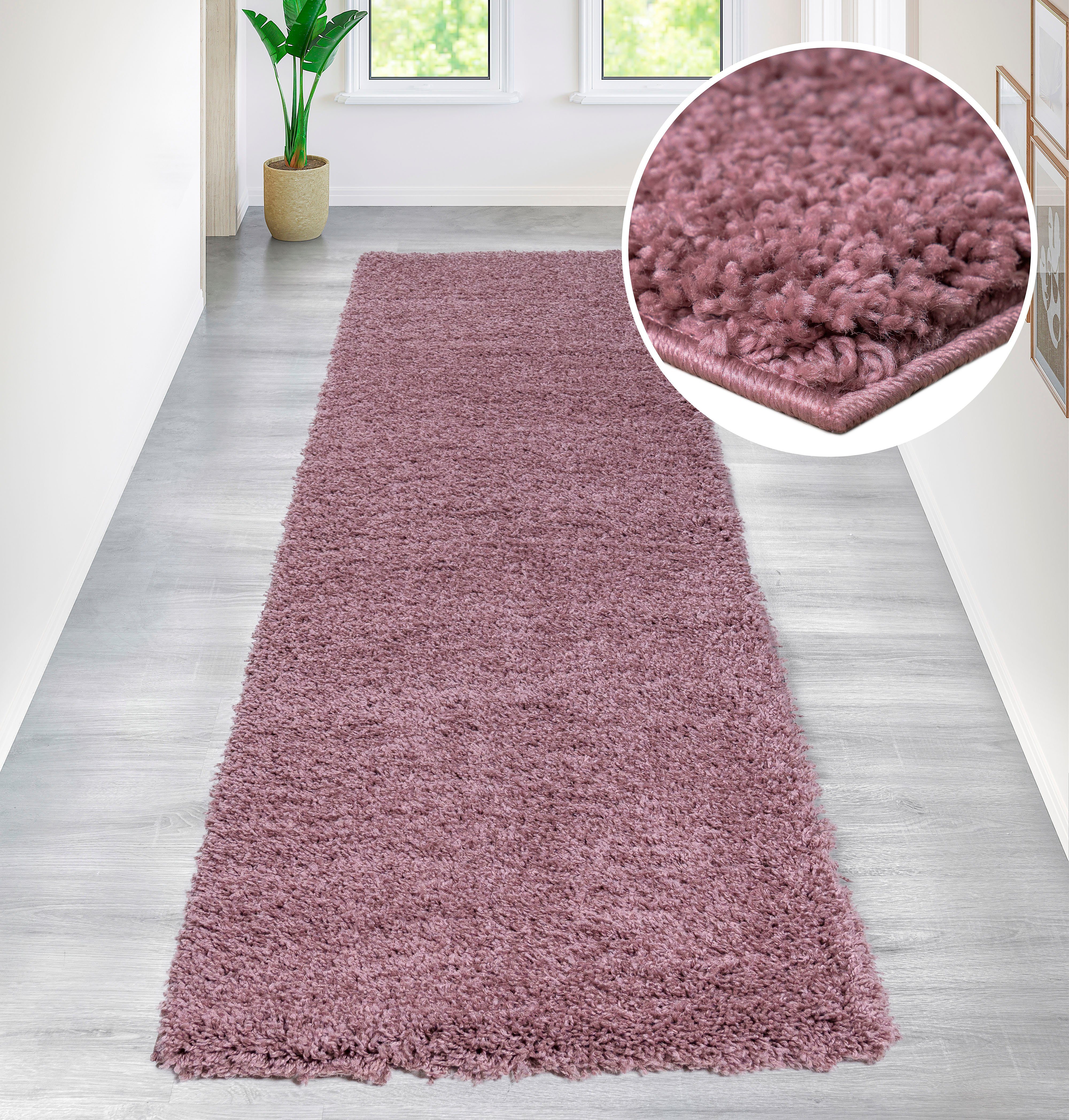 my home Loper Viva Loper, brug, unikleuren, uni, bijzonder zacht en behaaglijk lopers maat 90 cm x 250 cm x 45 mm paars