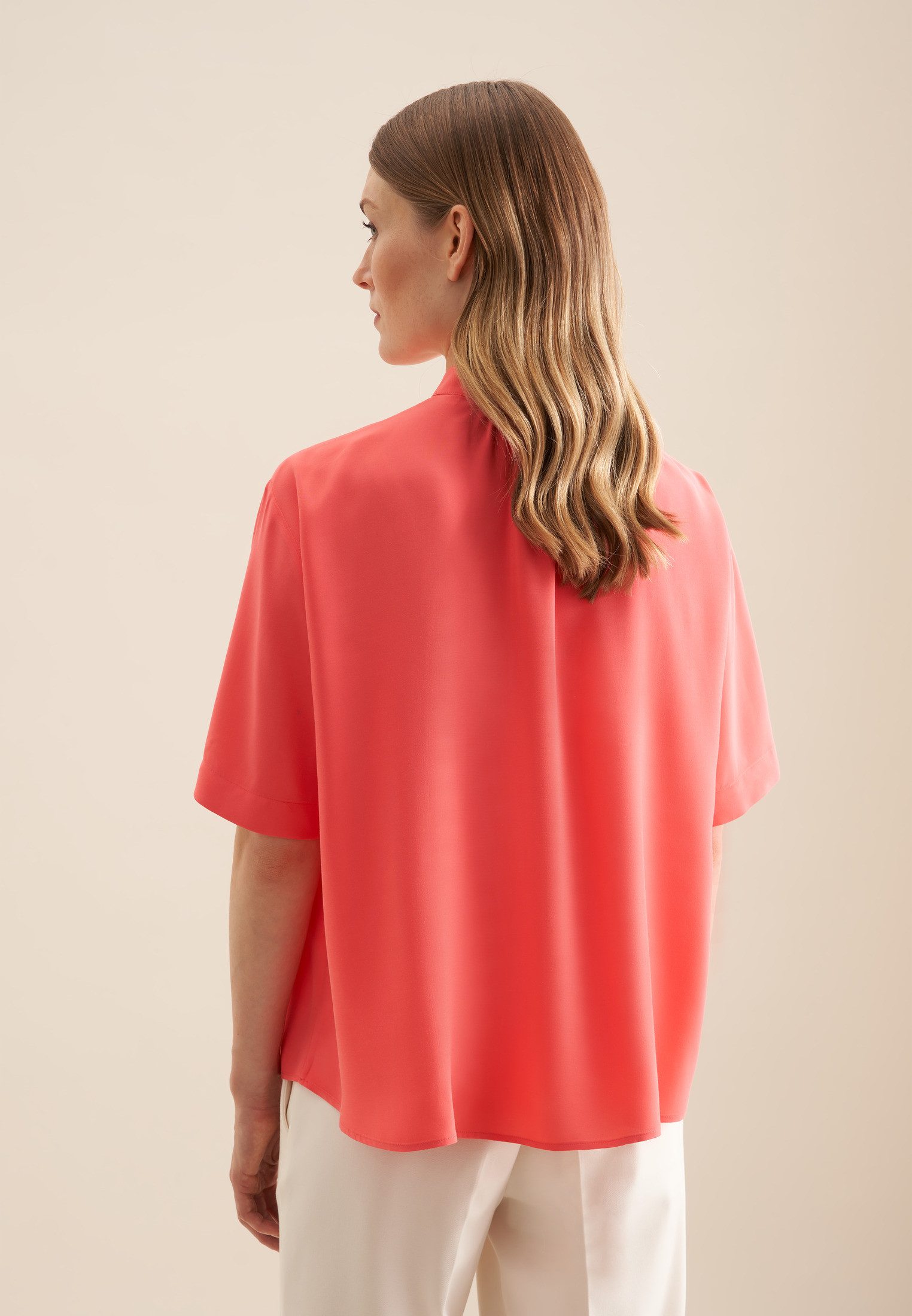 seidensticker Shirtblouse Zwarte roos Korte mouwen ronde hals uni