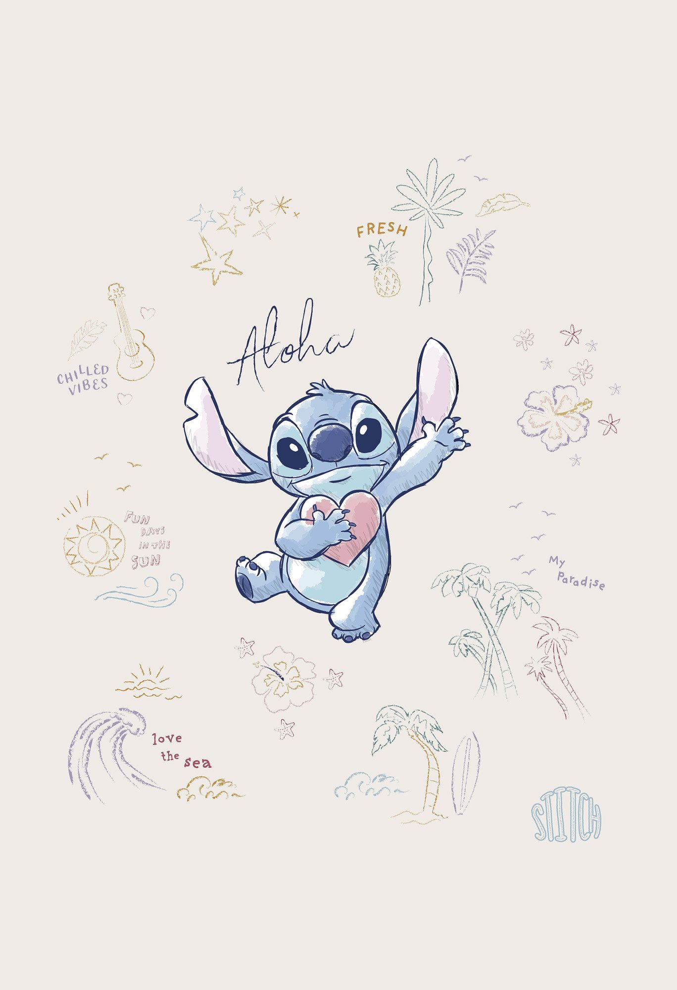 Komar Artprint op linnen Disney Lilo and Stitch In the Sun 6-delige set, 93x30 mm, wit, elk 4,9w, plafond, woonkamer, gang (1 stuk)