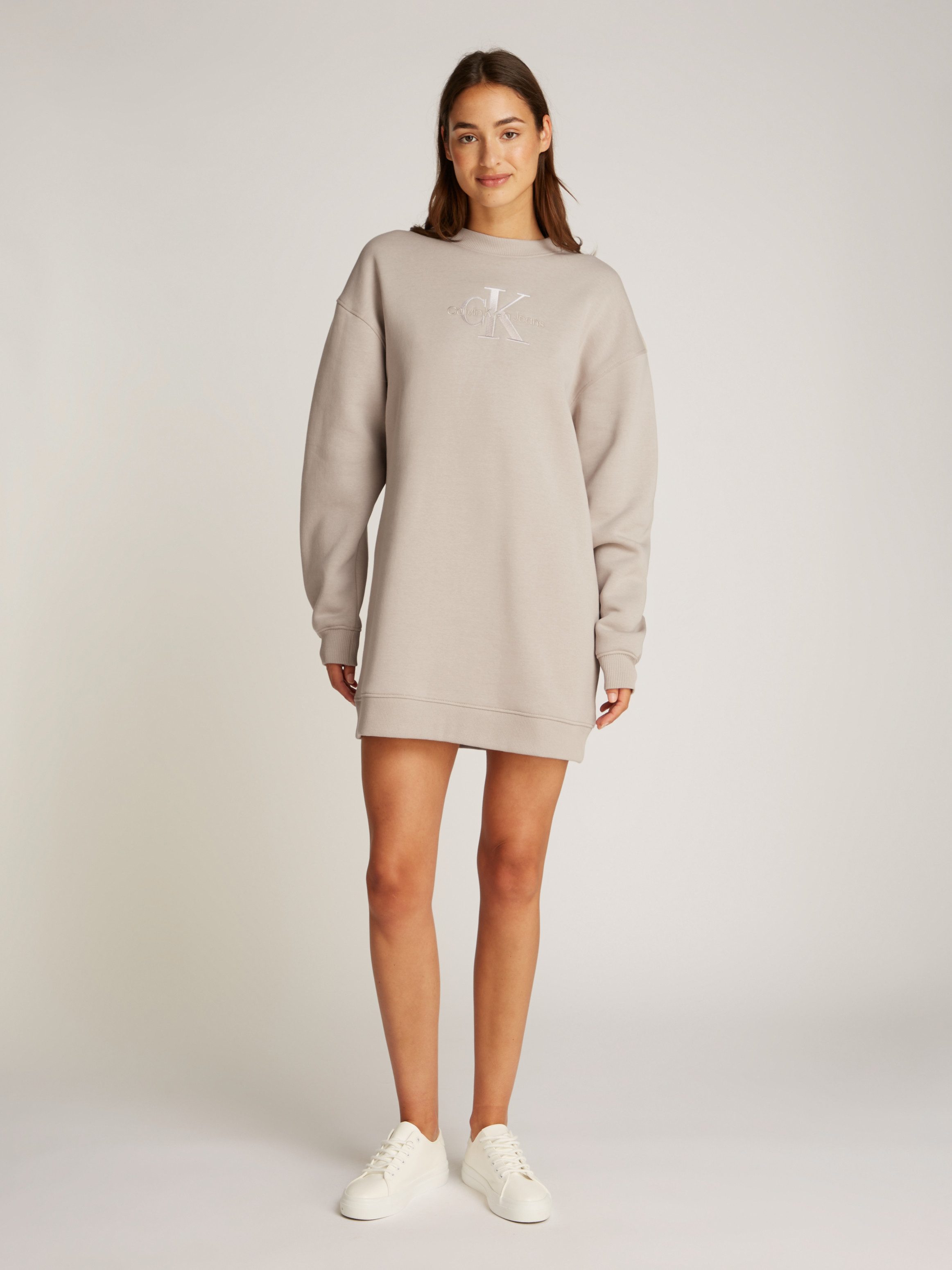 Calvin Klein Sweatjurk EMBROIDERED MONOLOGO CREW DRESS