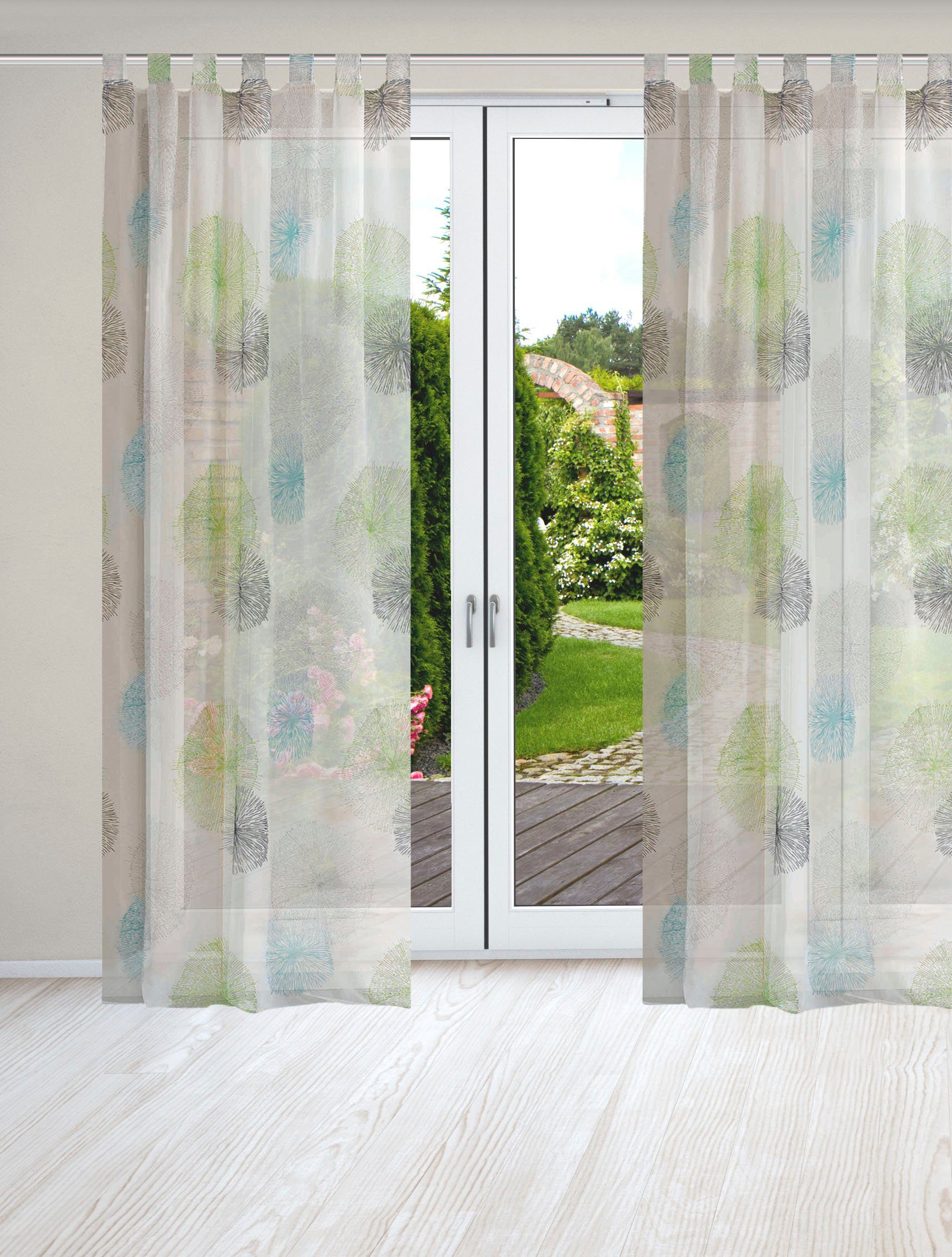 HOME WOHNIDEEN Gordijn RAWLINS 2-delig set lus-sjaal rawlins bedrukt (2 stuks)