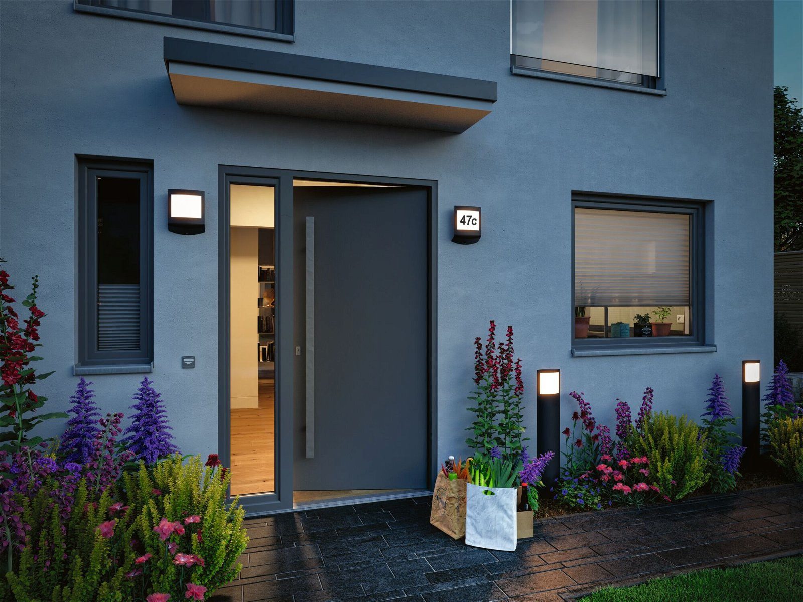 Paulmann Led-wandlamp voor buiten Padea IP44 198x71mm 8,2W 550lm 230V Antraciet Kunststof Smart Home Zigbee 3.0 schemerschakelaar insectvriendelijk (1 stuk)