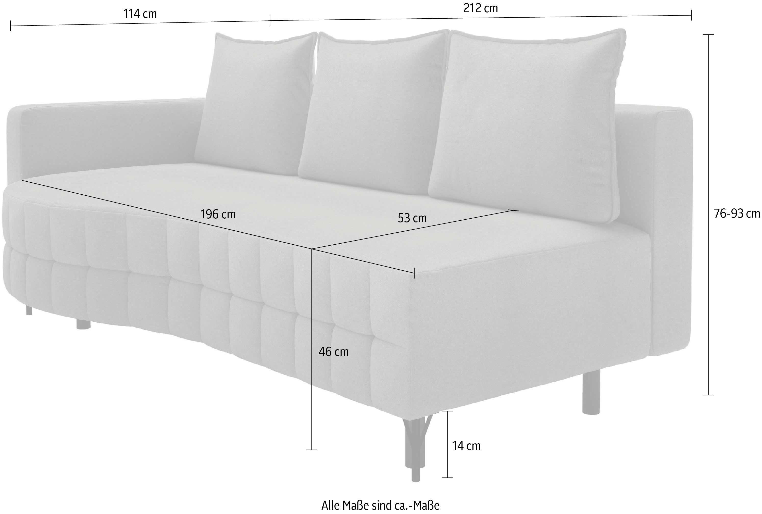 exxpo - sofa fashion Loungebank T wiggy slaapbank met bedfunctie en bedlade, comfortabele bonellvering, super zitcomfort, elegante vormtaal