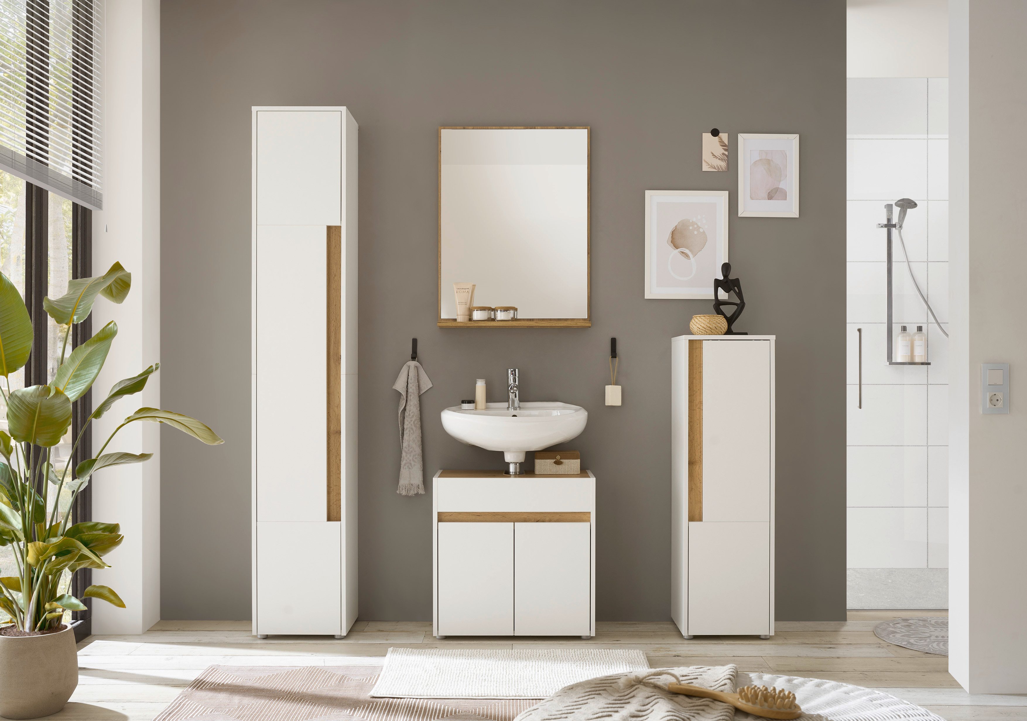 INOSIGN Badmeubelset CITY/ GIRON, badkamer in tijdloos ontwerp, 4-delige badkamer Badkasten en spiegels, in twee kleuren beschikbaar, veel opbergruimte (set, 4 stuks)