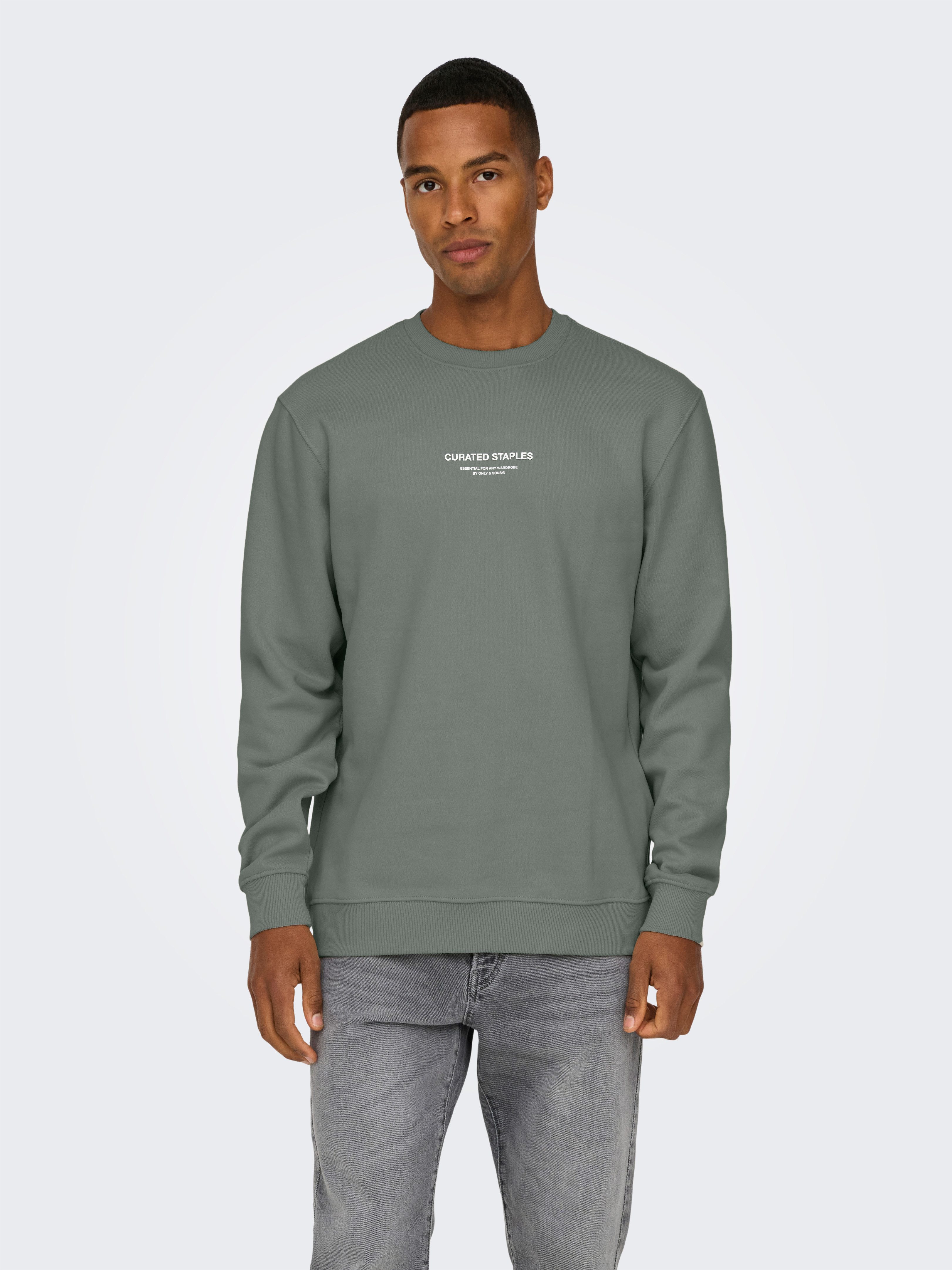 ONLY & SONS Sweatshirt ONSCURATED REG CREW NECK SWEAT heren sweaters maat S grijs