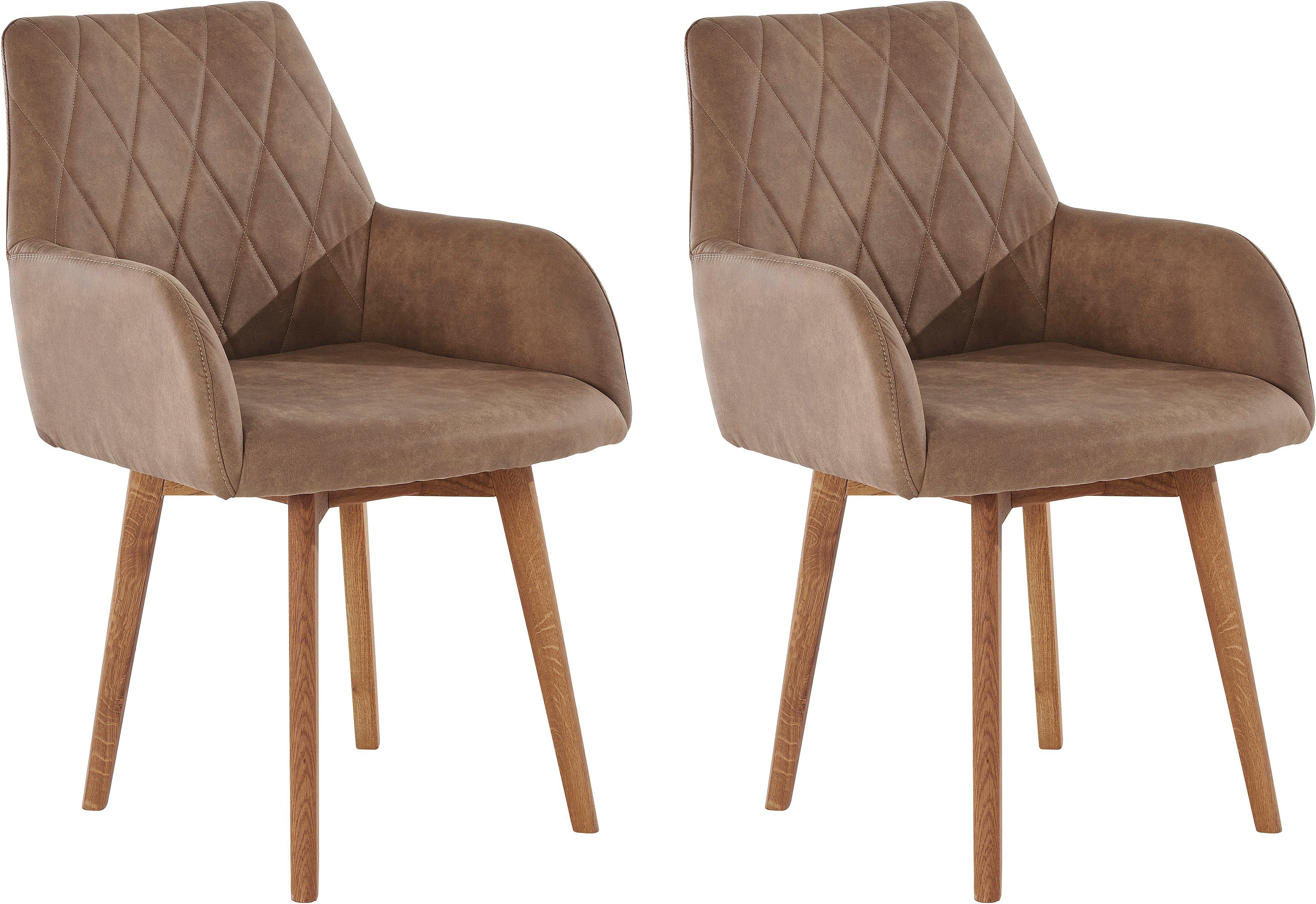 Home affaire Eetkamerstoel Brest Fauteuil in leer of microvezel, geolied massief eiken frame (2 stuks)