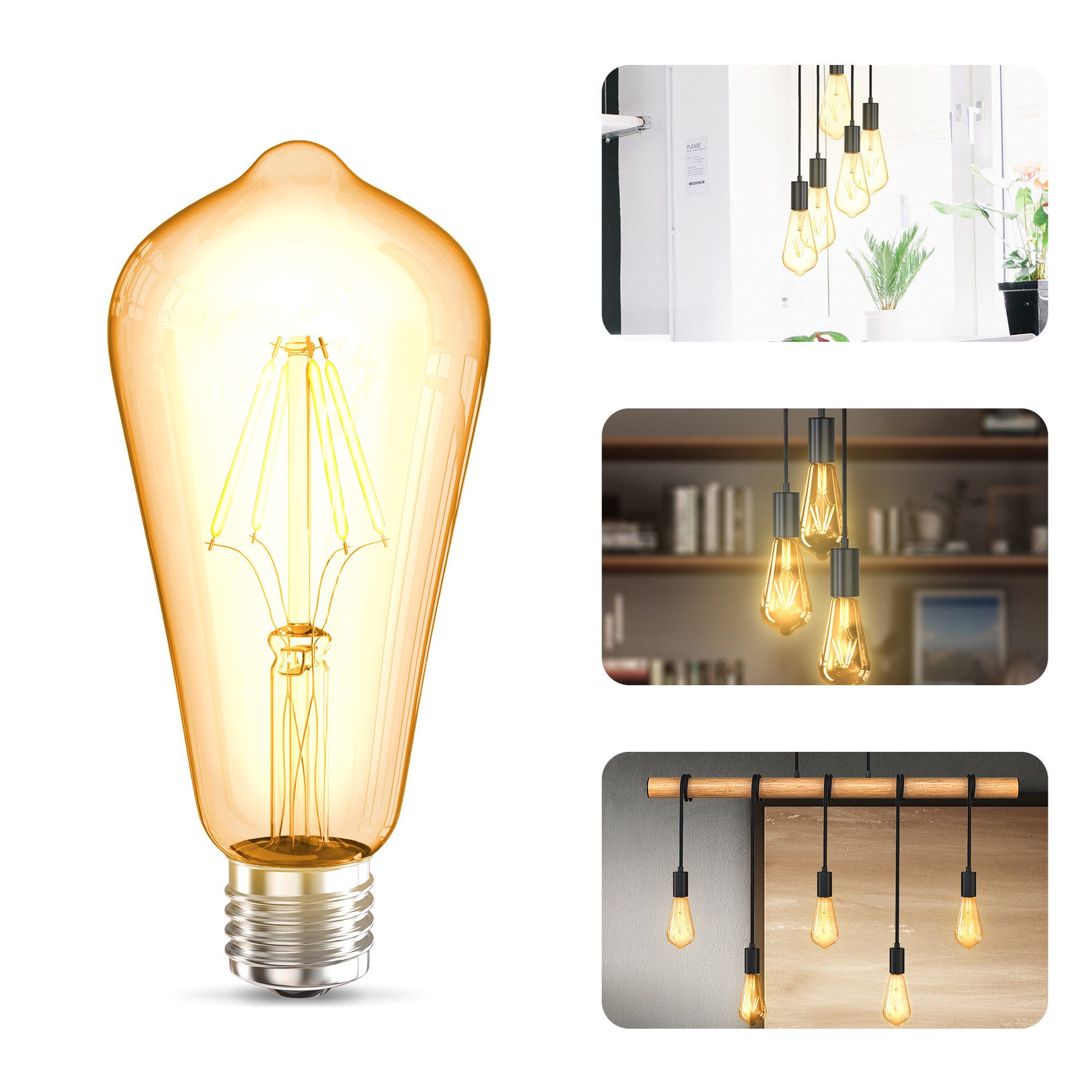 B.K.Licht Led-verlichting LED lichtbron 6-delig set E27 ST64 2.700 k edison vintage gloeilamp filament