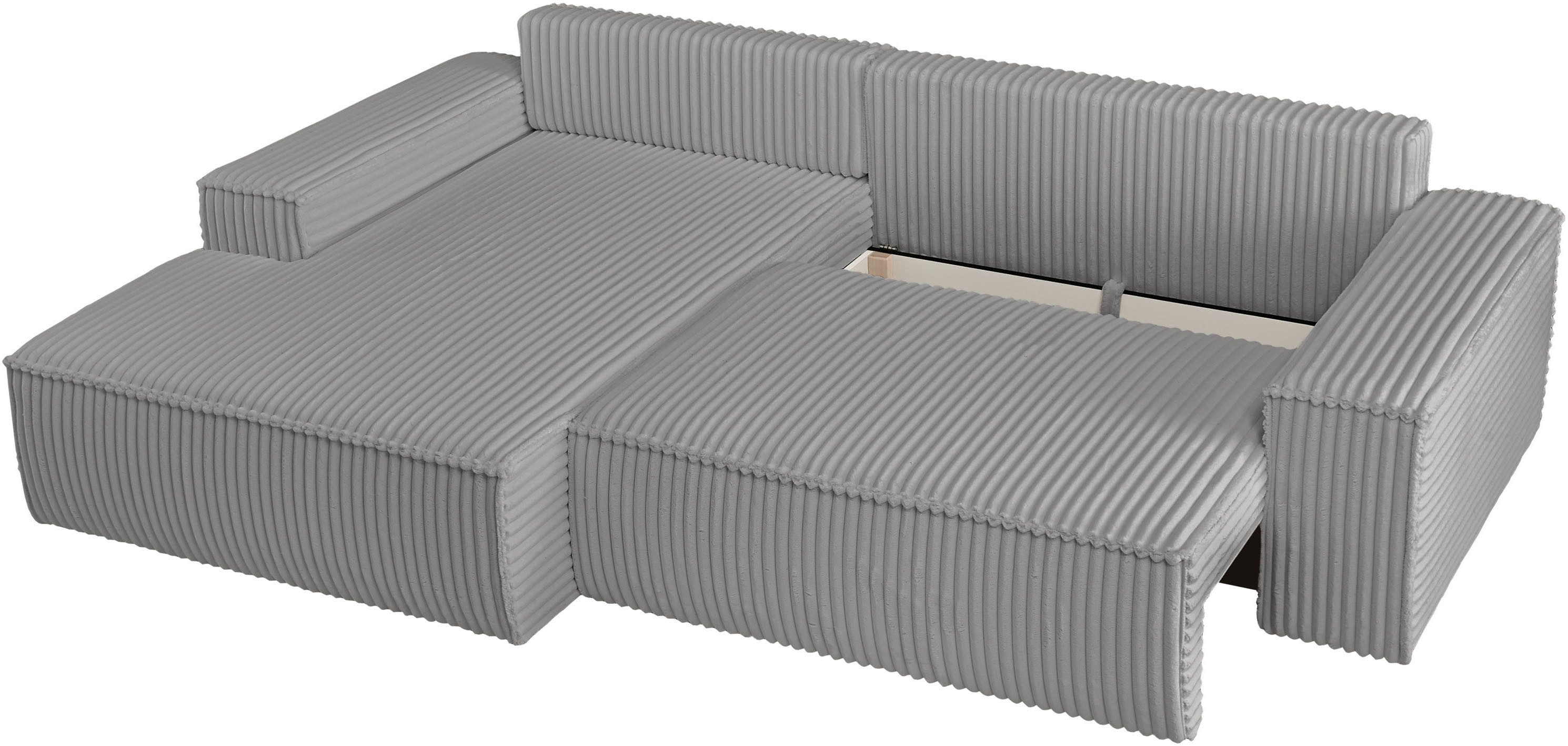 andas Hoekbank Finnley slaapbank 267 cm in Bouclé, fijne structuur en cord, L-vorm