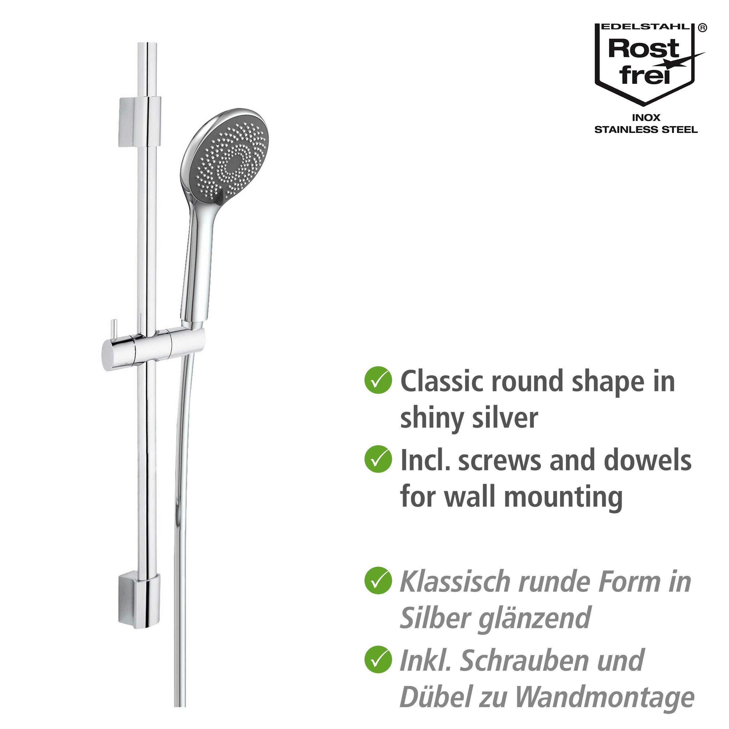WENKO Douchestang-set Watersaving Chroom, lengte stang: 70 cm