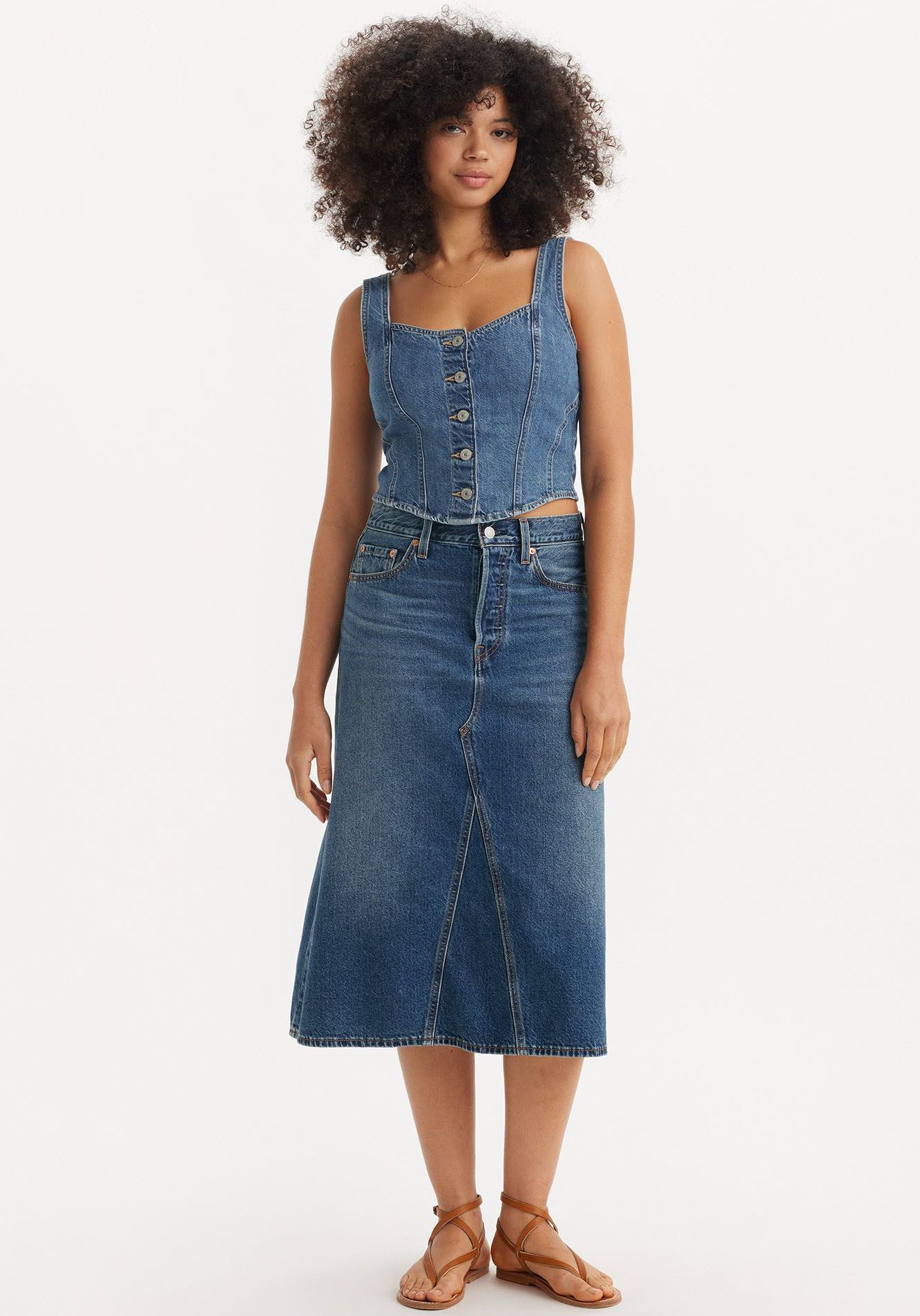 Levi's® Jeans rok HR A LINE DECON SKIRT in trendy midi-lengte met rafelige rand