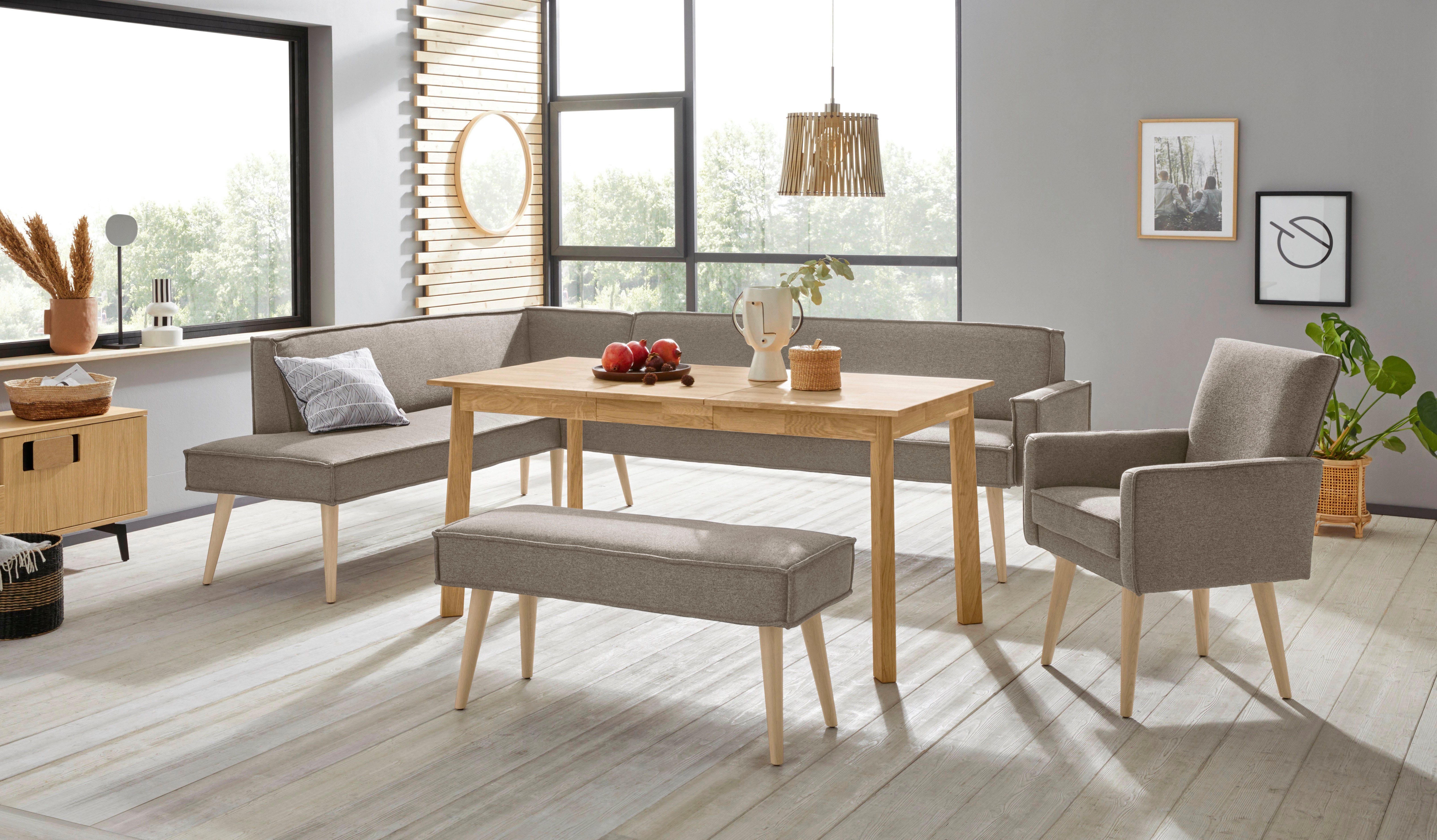 exxpo - sofa fashion Hoekbank Lungo, moderne paspelnaad, comfortabel en elegant, hoge houten voet