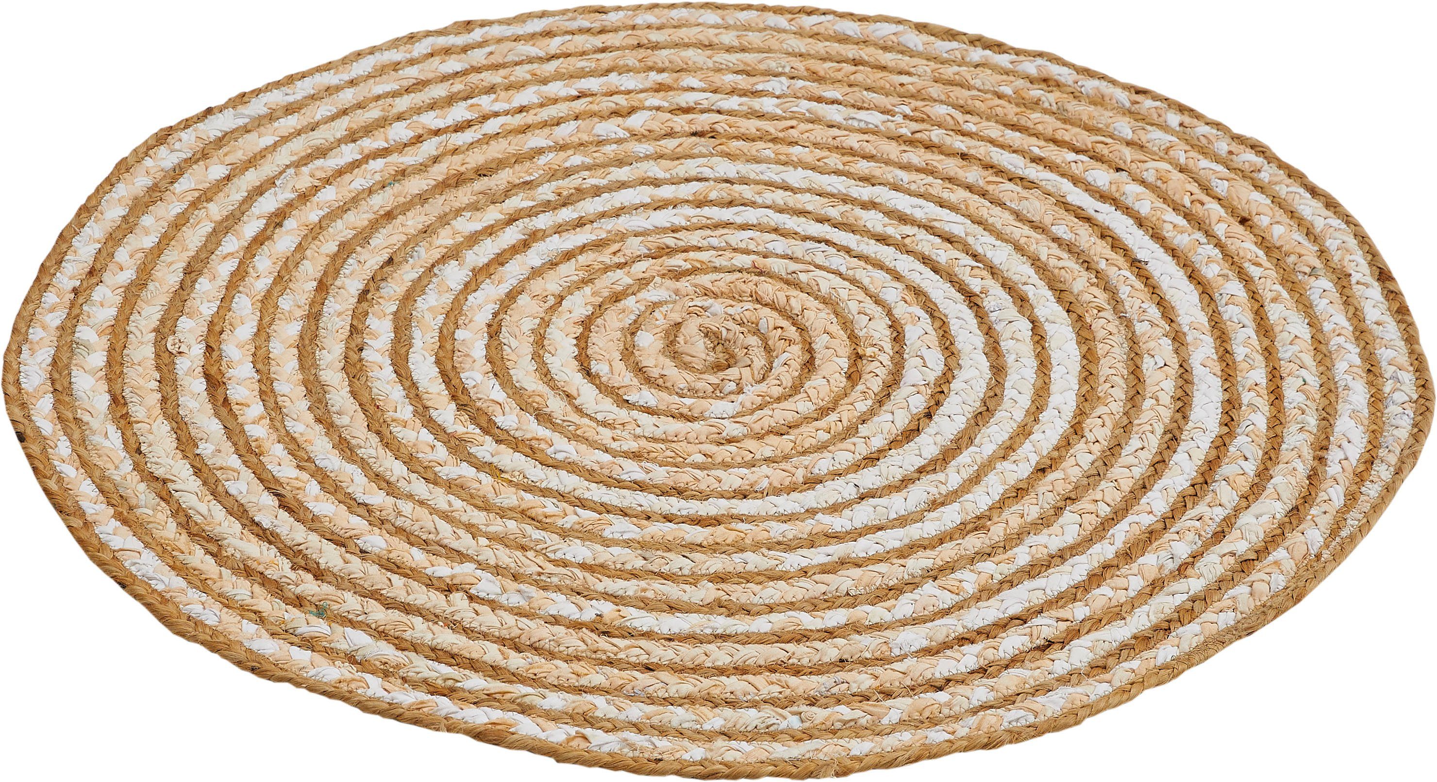 Barbara Becker Vloerkleed Ethno Platweefsel, met de hand gevlochten, ø 80 cm, van jute & gerecycled katoen moderne vloerkleden maat 9 (Ø 80 cm) beige
