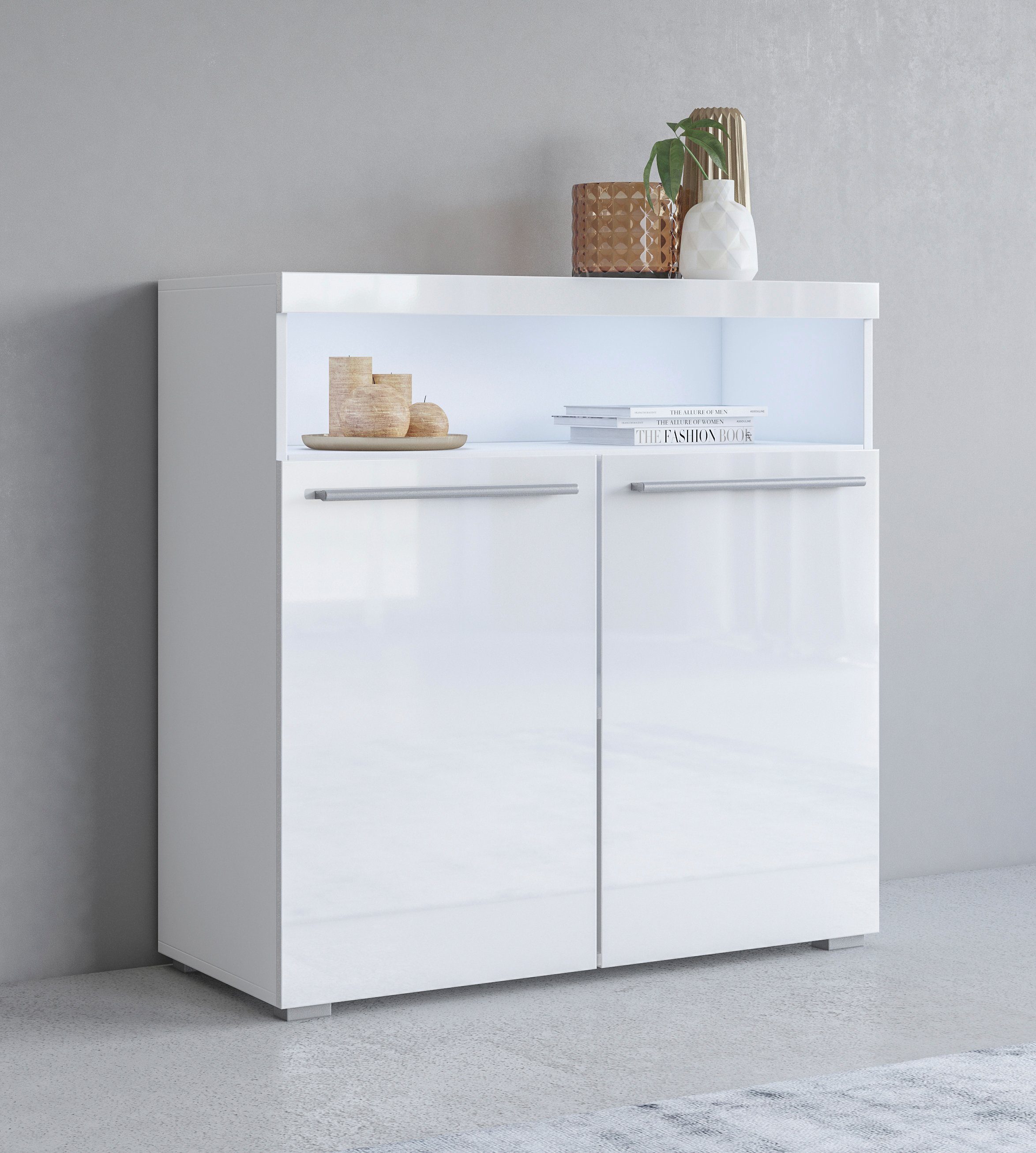 INOSIGN Kast India, breedte 91cm, stijlvolle dressoir met 2 deuren en open vak dressoirs wit