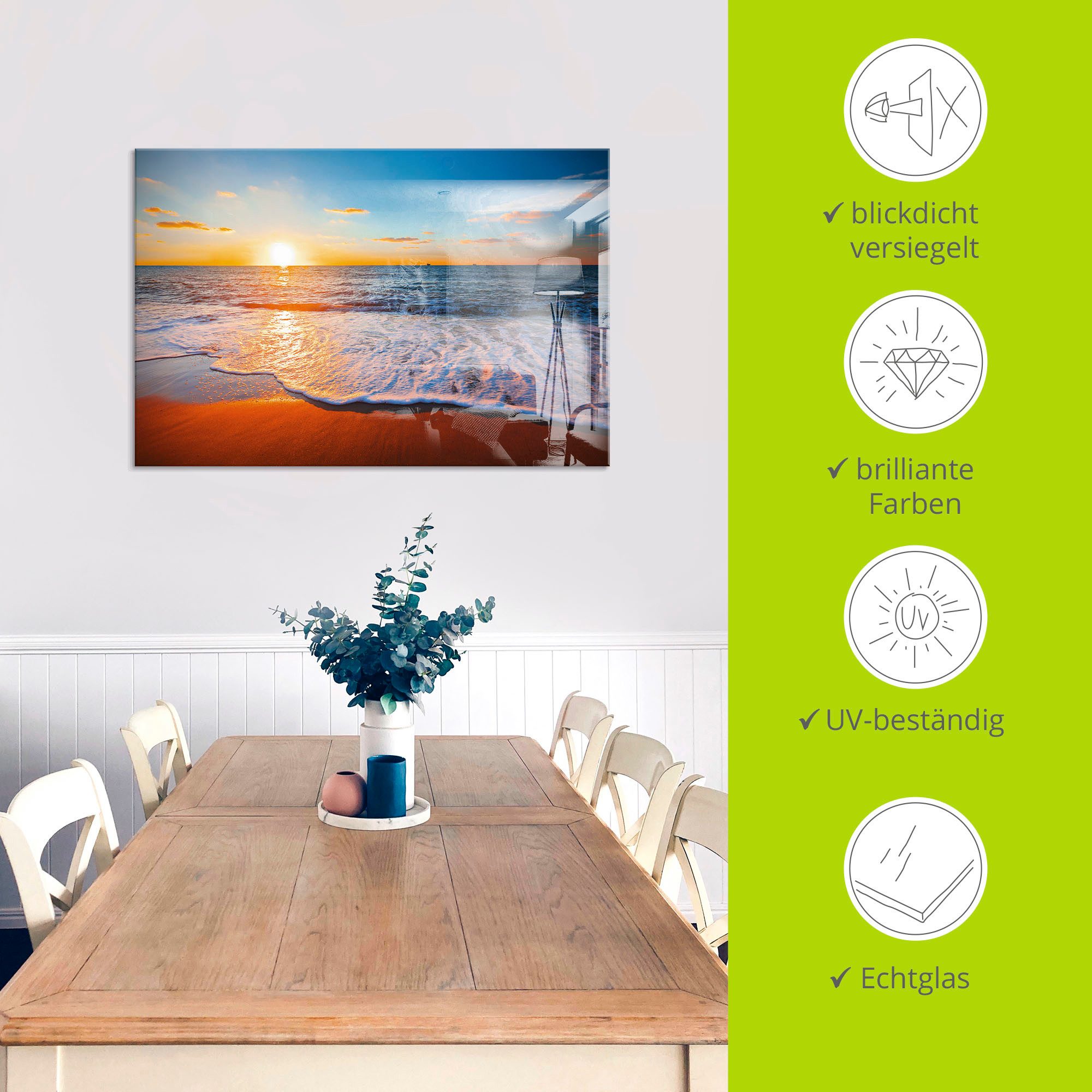 Artland Print op glas Zonsondergang en de zee