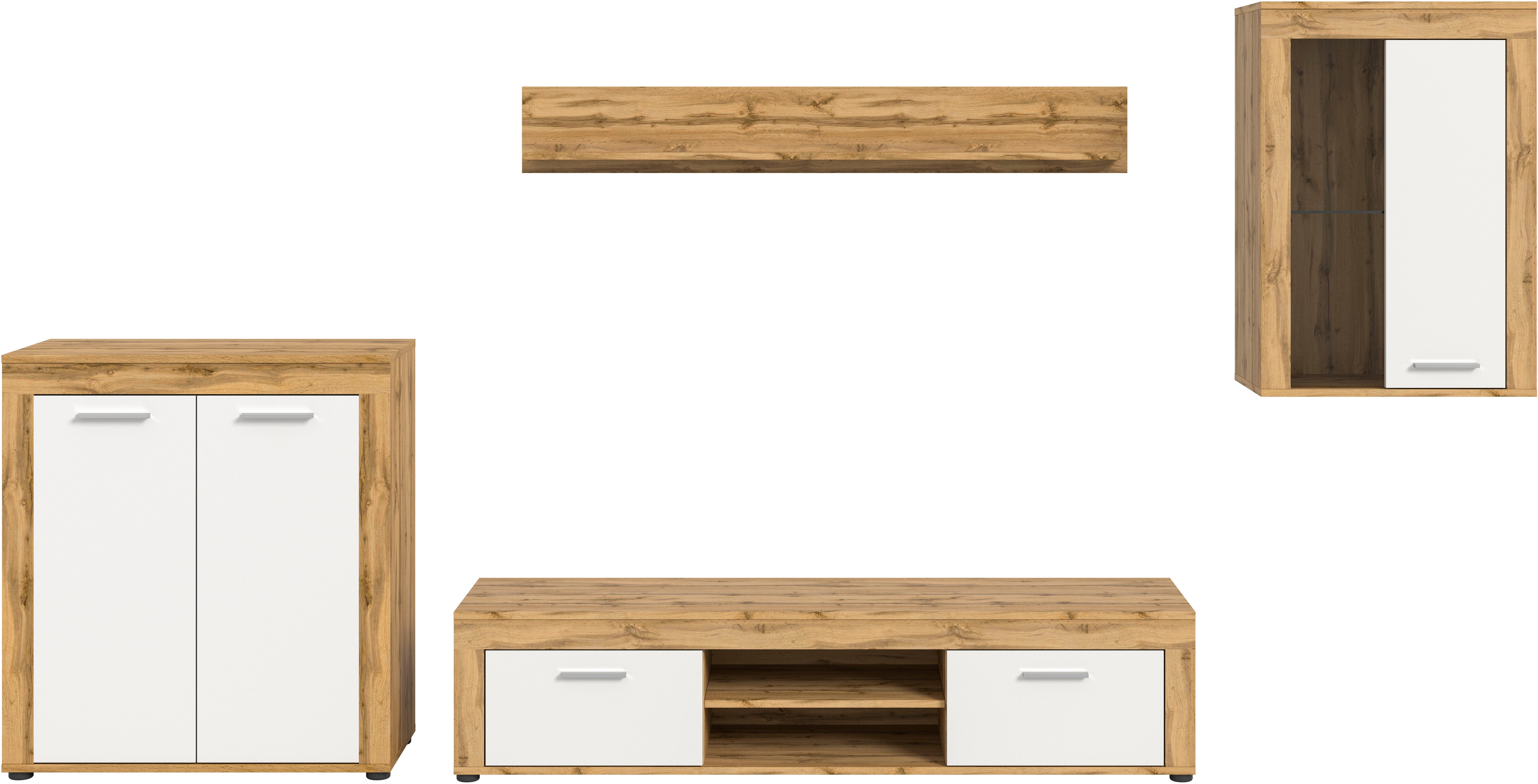 INOSIGN Wandmeubel Aosta, 4-delig, bestaande uit: highboard, lowboard, wandplank & vitrinekast (4-delig)