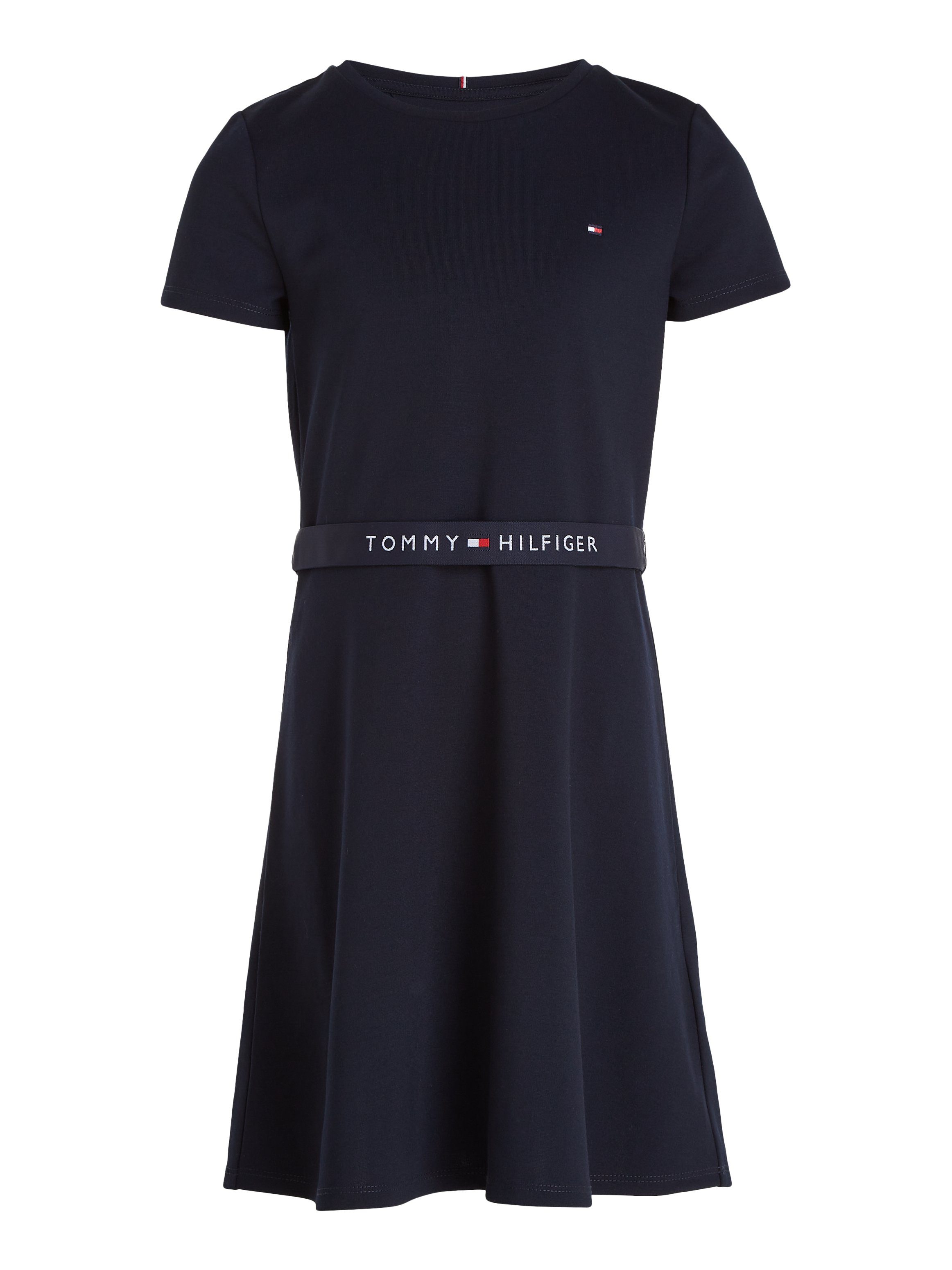Tommy Hilfiger Jerseyjurk ESSENTIAL SKATER DRESS met merklabel op de tailleband