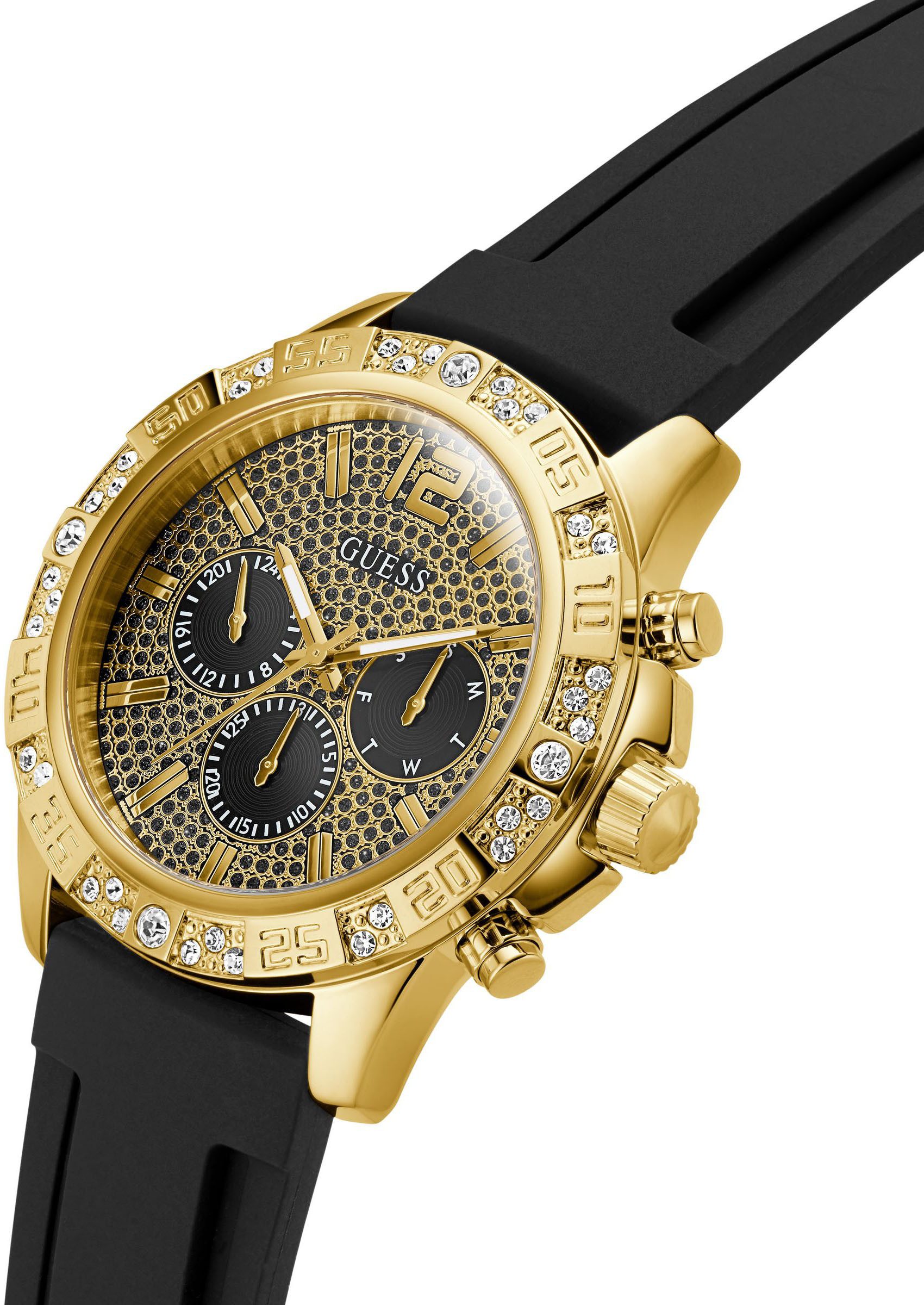 Guess Multifunctioneel horloge Majestic Quartzhorloge, horloge, heren, datum, 12/24-uurs weergave, kristalstenen