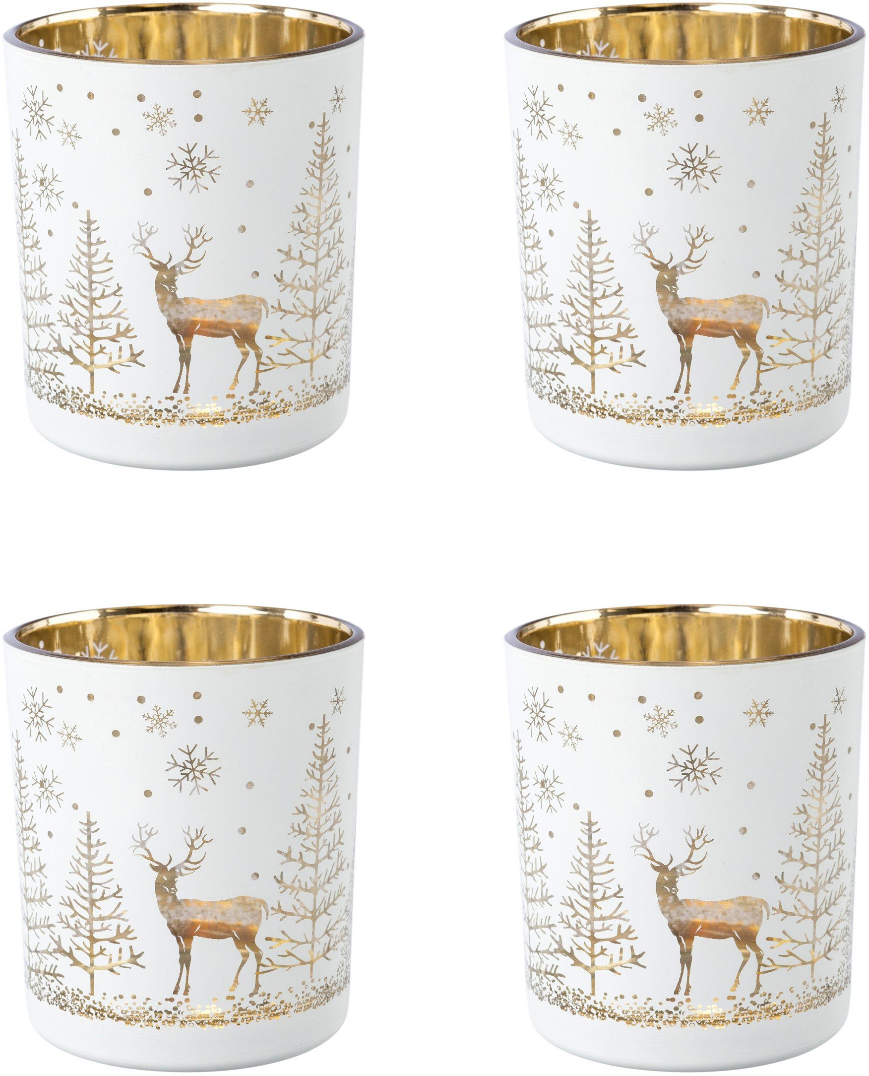 Creativ deco Waxinelichthouder Kerst versiering met goudkleurige binnenkant (4 stuks)