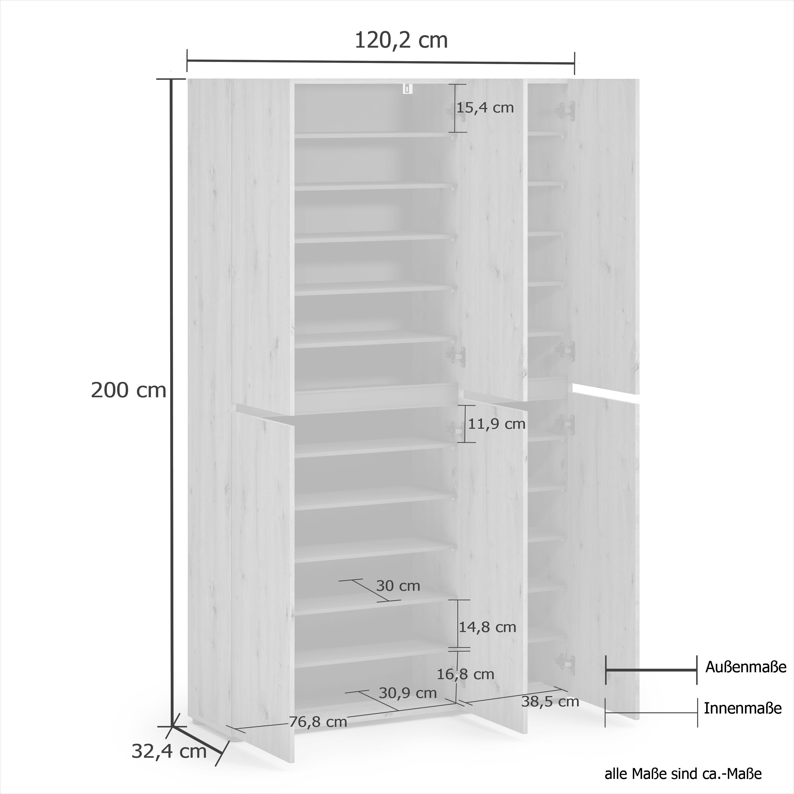 INOSIGN Schoenenkast Mister Breedte 120 cm, hoogte 200 cm, 6 deuren