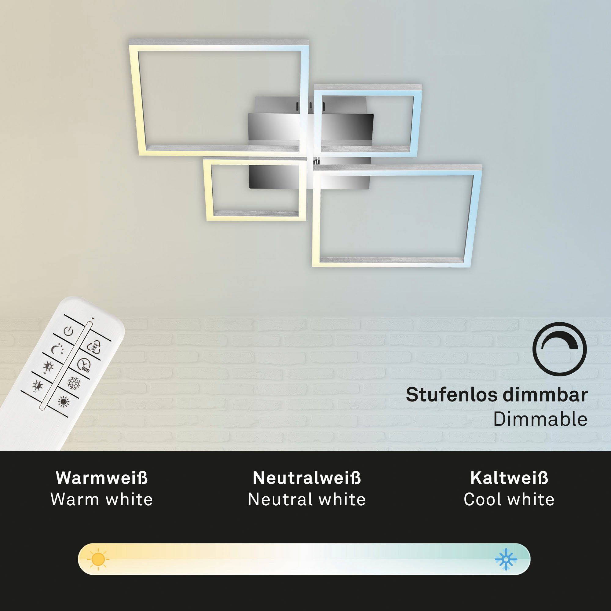 Briloner Leuchten Led-plafondlamp 3093018 FRAME Plafondlamp, 75x46,7x7,5cm, Chroom-Alu, Woonkamer, Slaapkamer