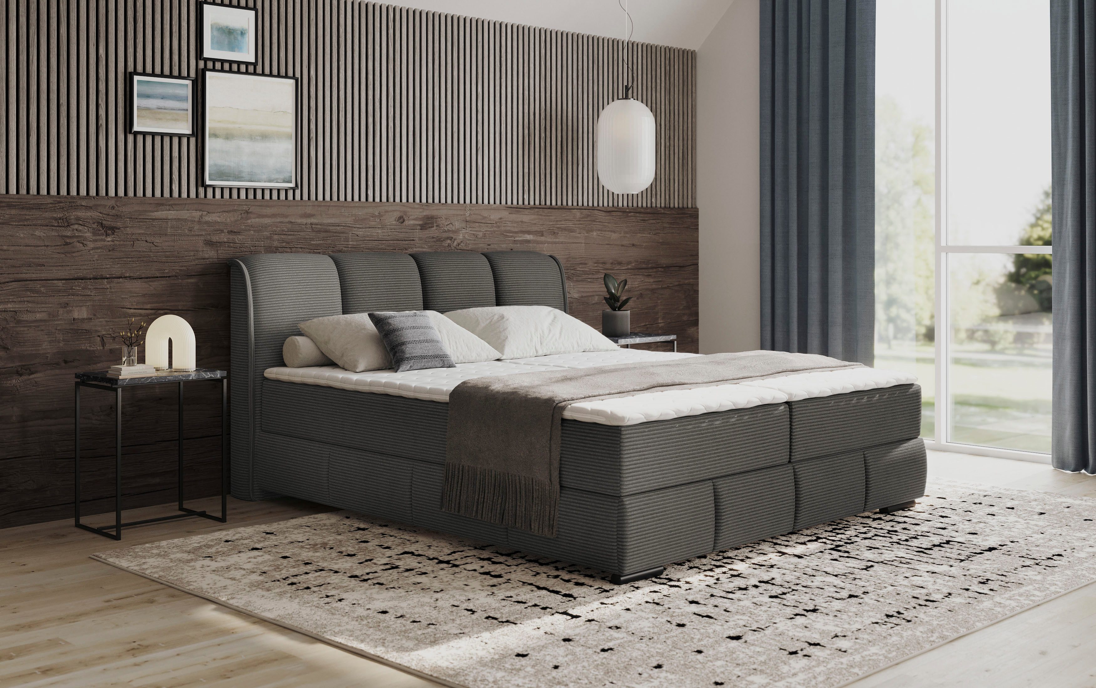 INOSIGN Boxspring Bethany met bedkist, incl. matras Topmatras en sierkussen, in verschillende hardheden beschikbaar boxsprings grijs