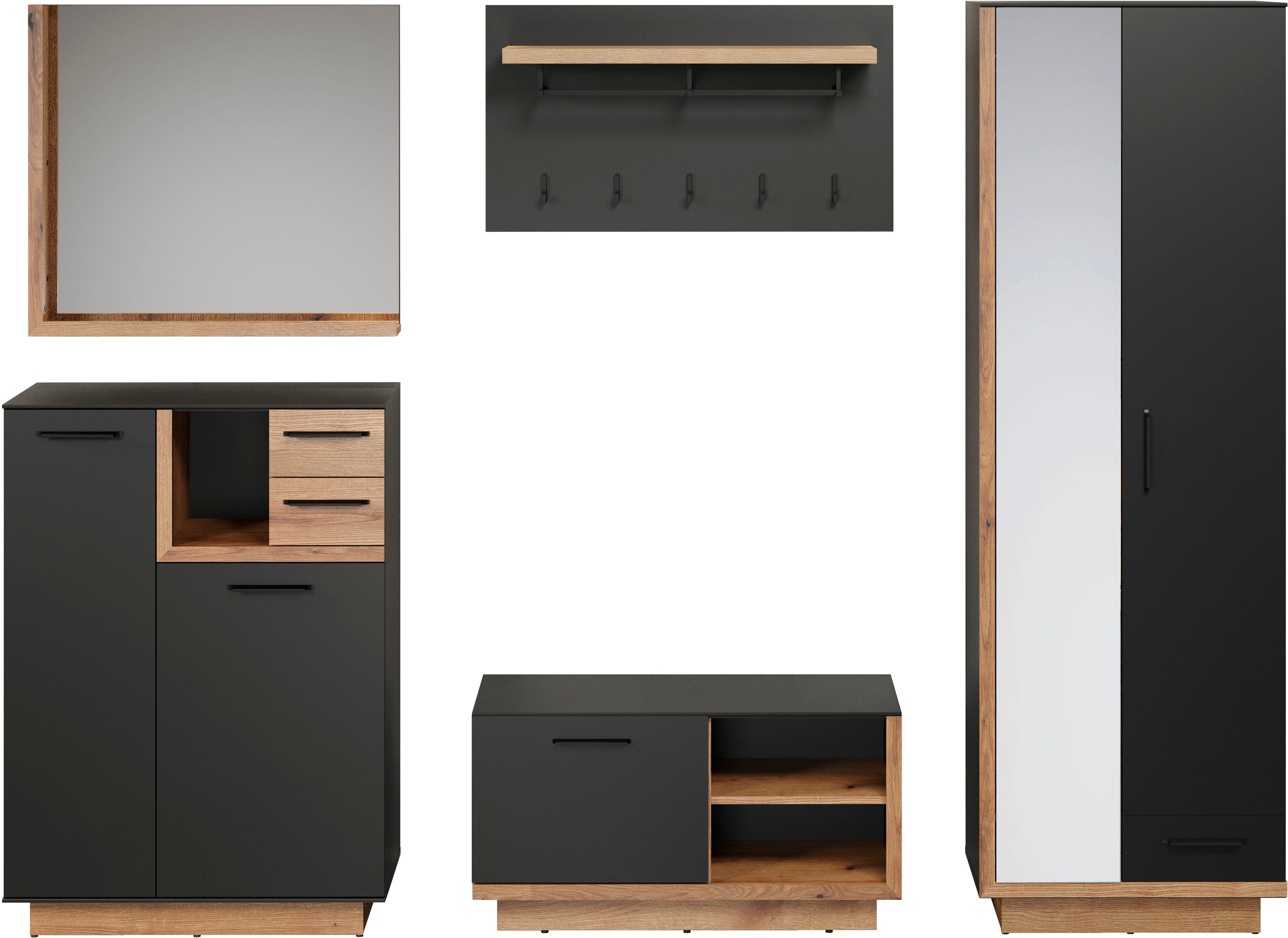 INOSIGN Halmeubelset Premont Elegante garderobemeubels op sokkels - Met 2 spiegels - Soft-Close (5-delig) wandkapstokken grijs