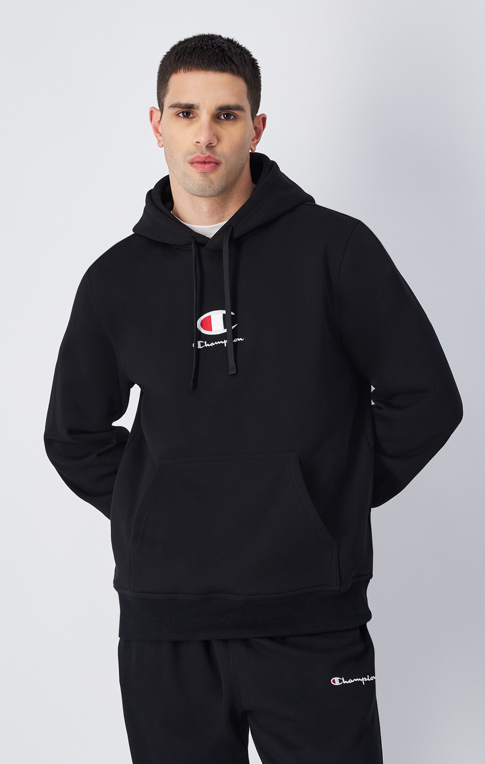 Champion Hoodie Slim Fit Geborstelde Fleece Black Heren