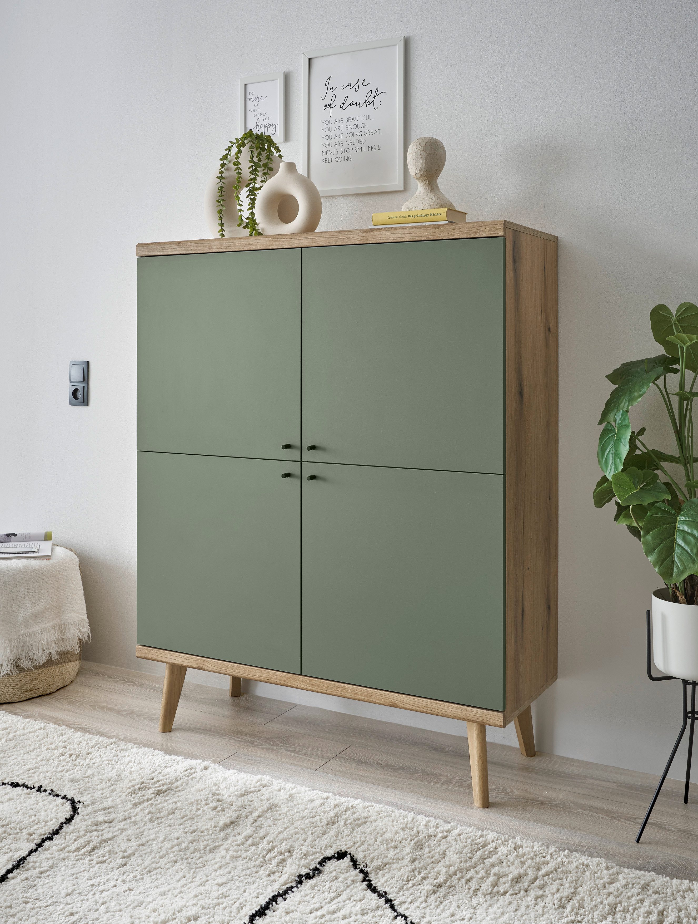 INOSIGN Highboard MAVAS in moderne trendkleur, handgrepen van metaal (zwart), hoogte 134 cm