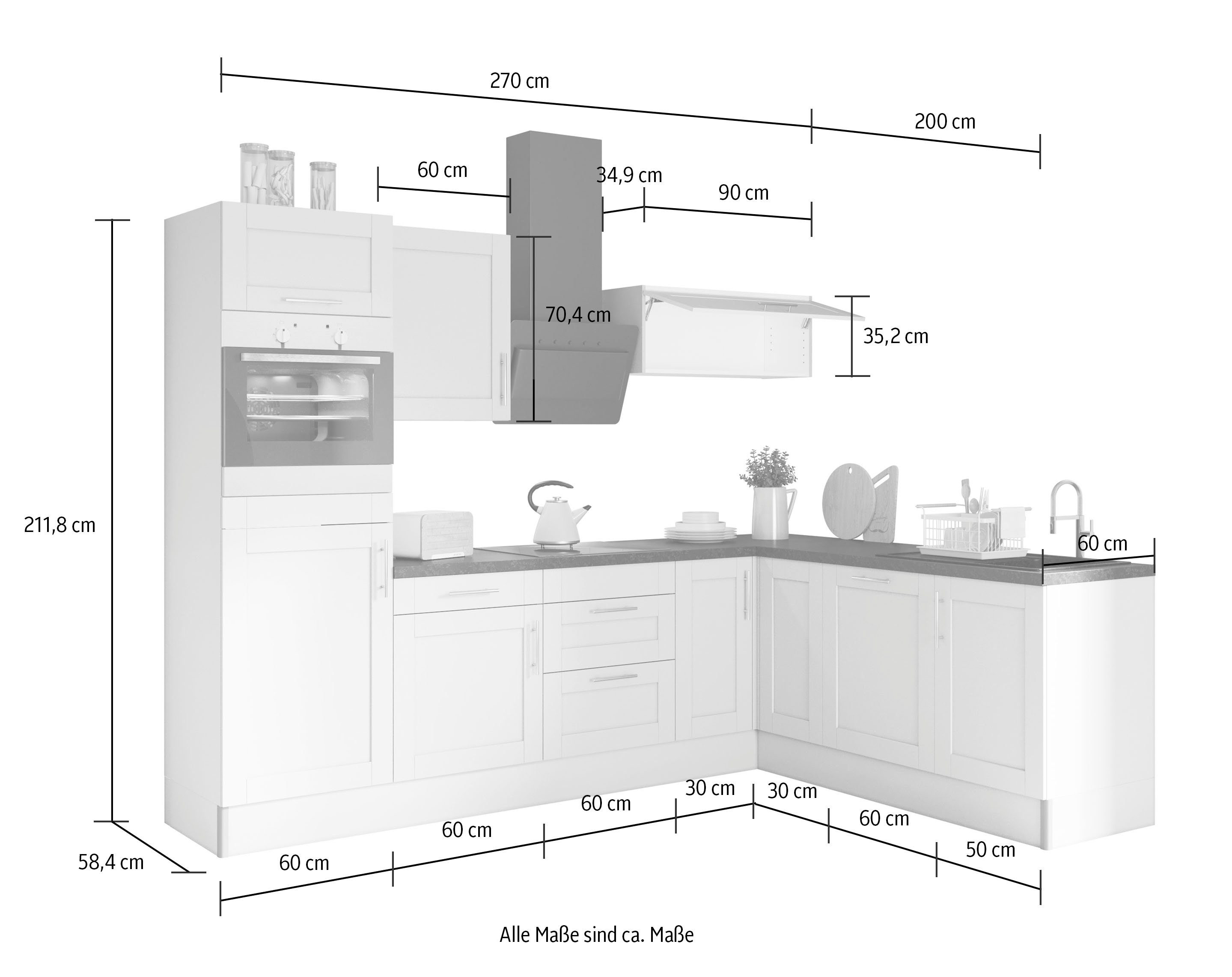 Kochstation Keuken KS-Ahus 200 x 270 cm breed, optioneel met elektrische apparaten, soft close functie
