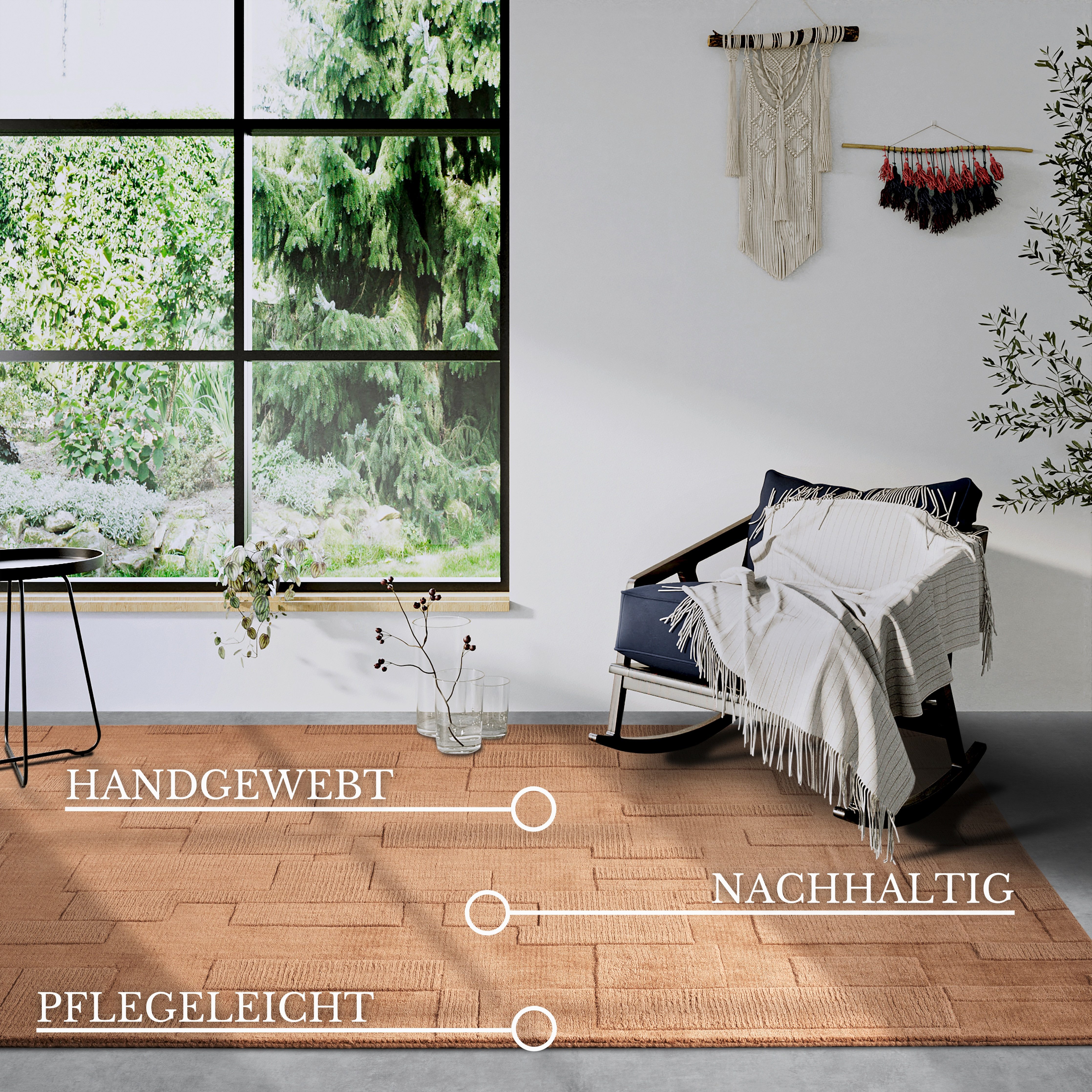 Villeroy & Boch Wollen kleed Wilhelmine Loper, handgeweven, wol, natuur, woonkamer, geometrie, boho