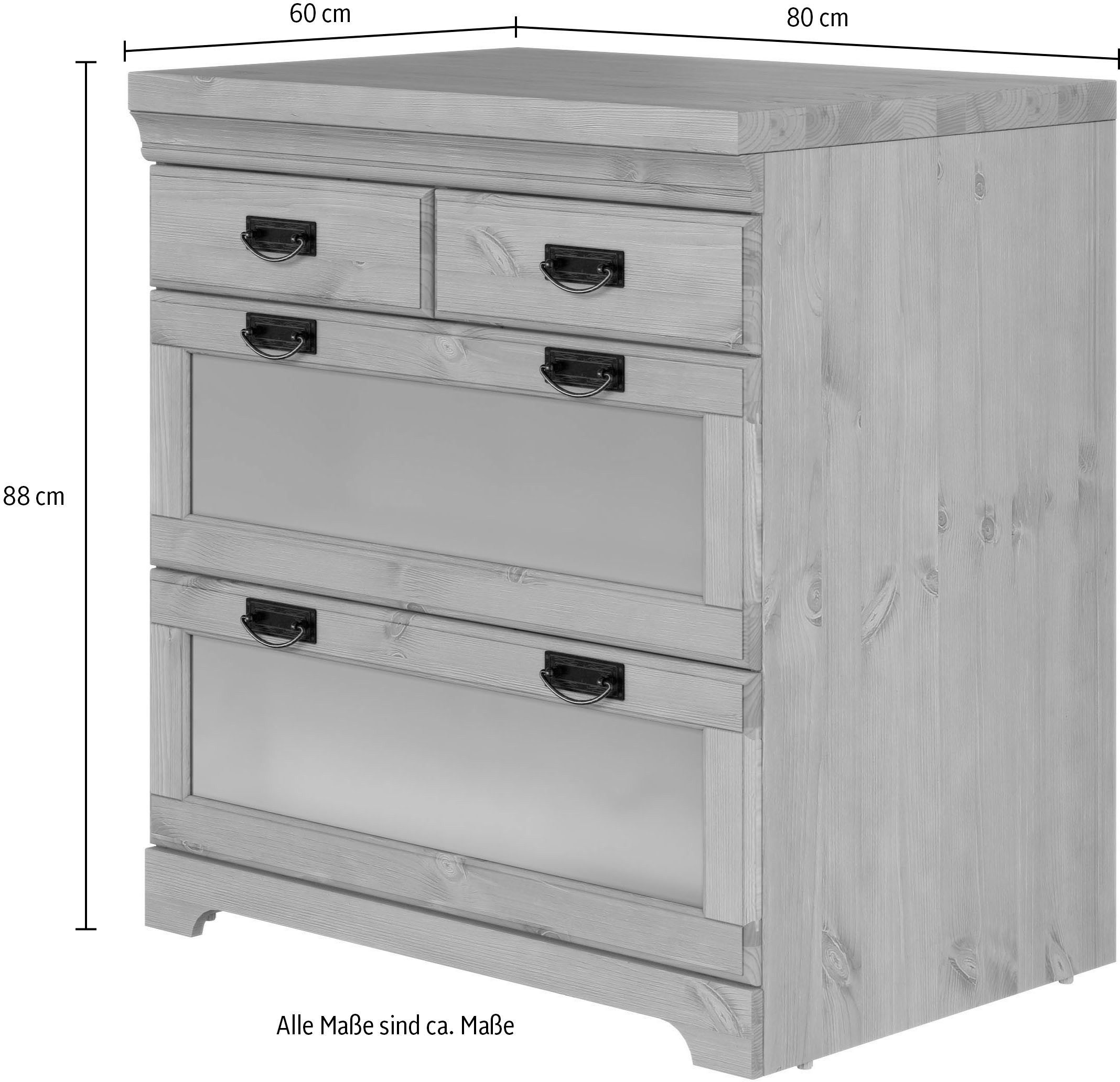 Home affaire Onderkast Rügen Breedte 80 cm, massief grenen, lades met glas-inzet