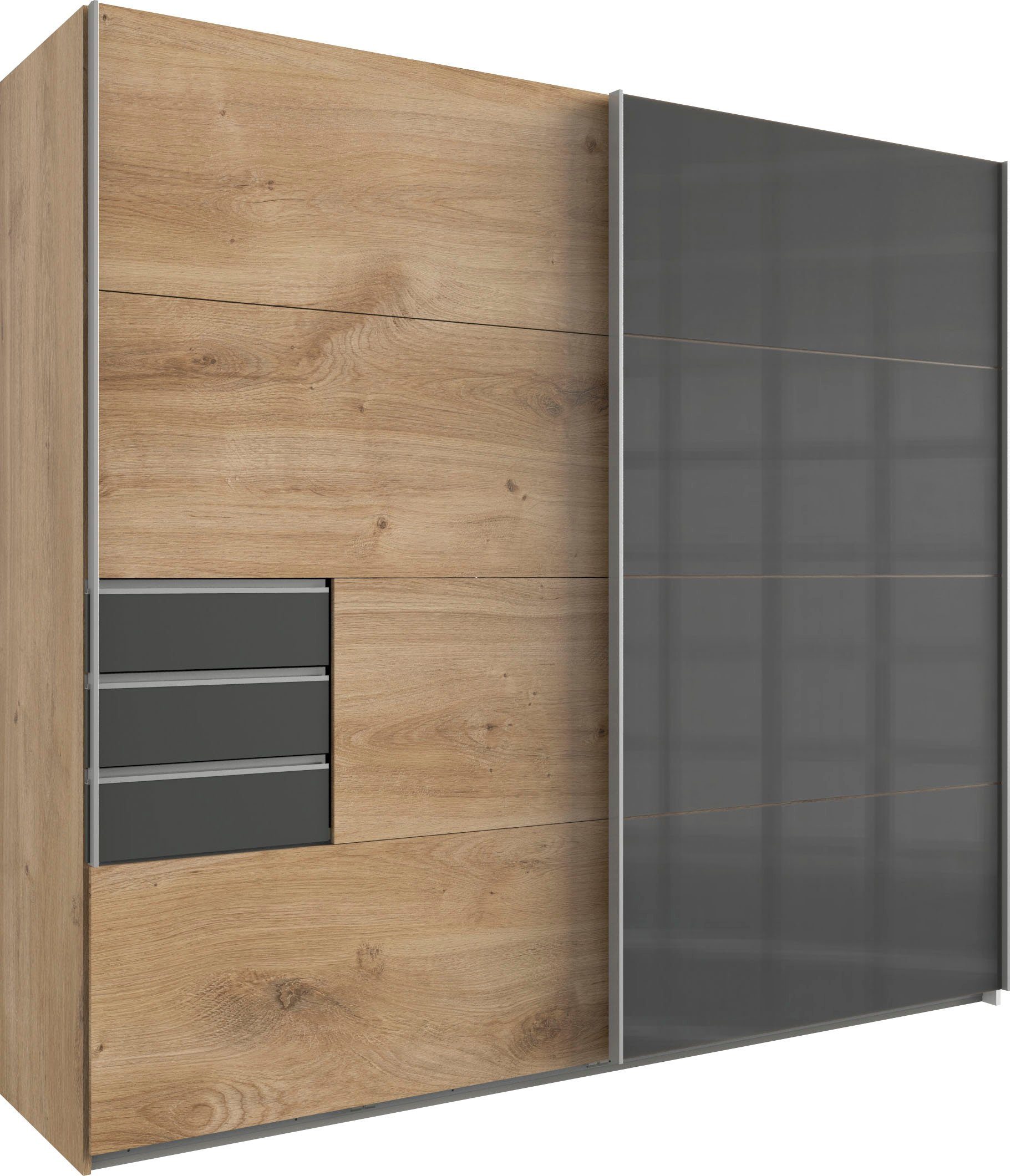 Wimex Zweefdeurkast Saigon met glazen elementen, 2 deuren, 225 cm breed zweefdeurkasten beige