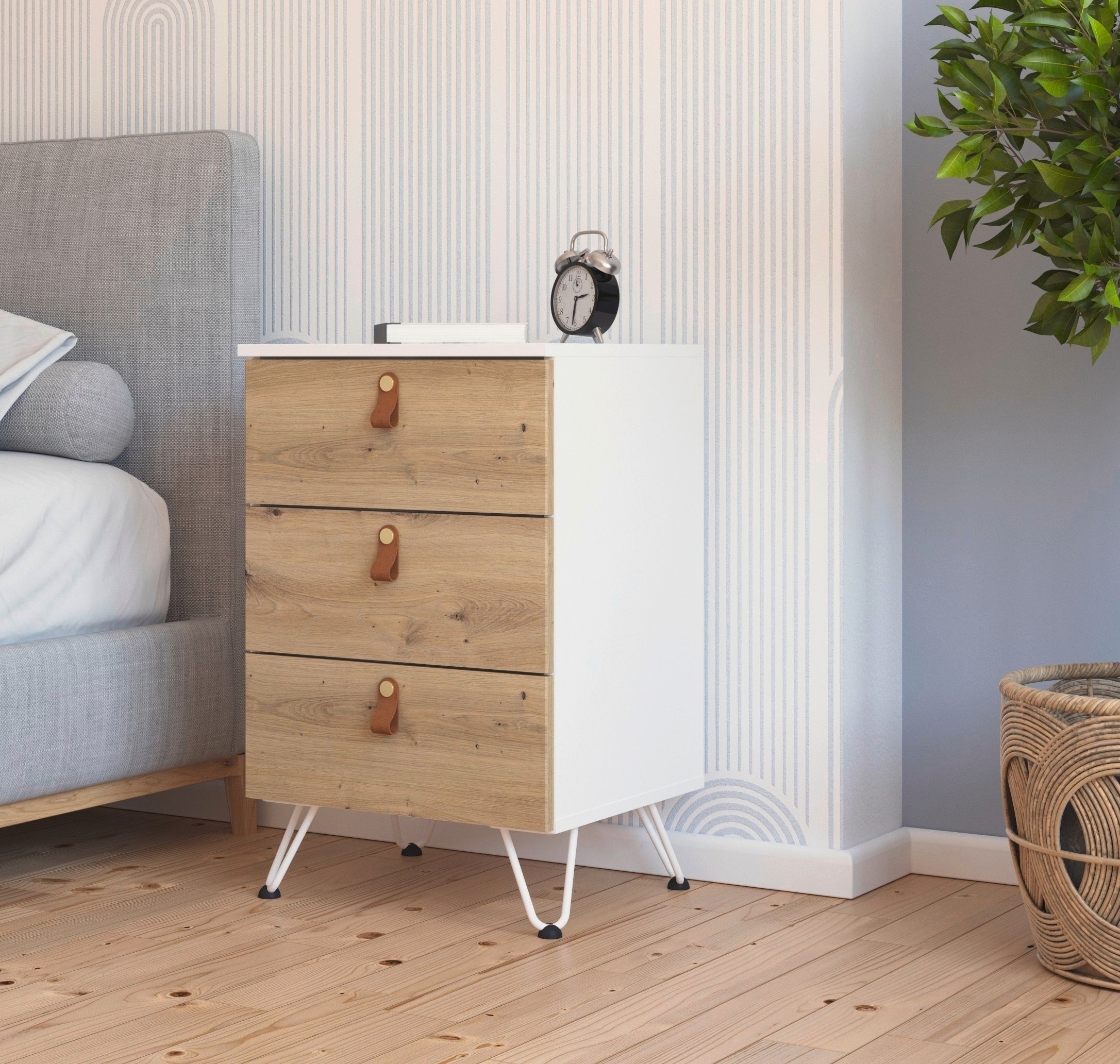rauch Nachtkastje Homey by Aditio met handgrepen in leer, 3 lades met softclose-functie