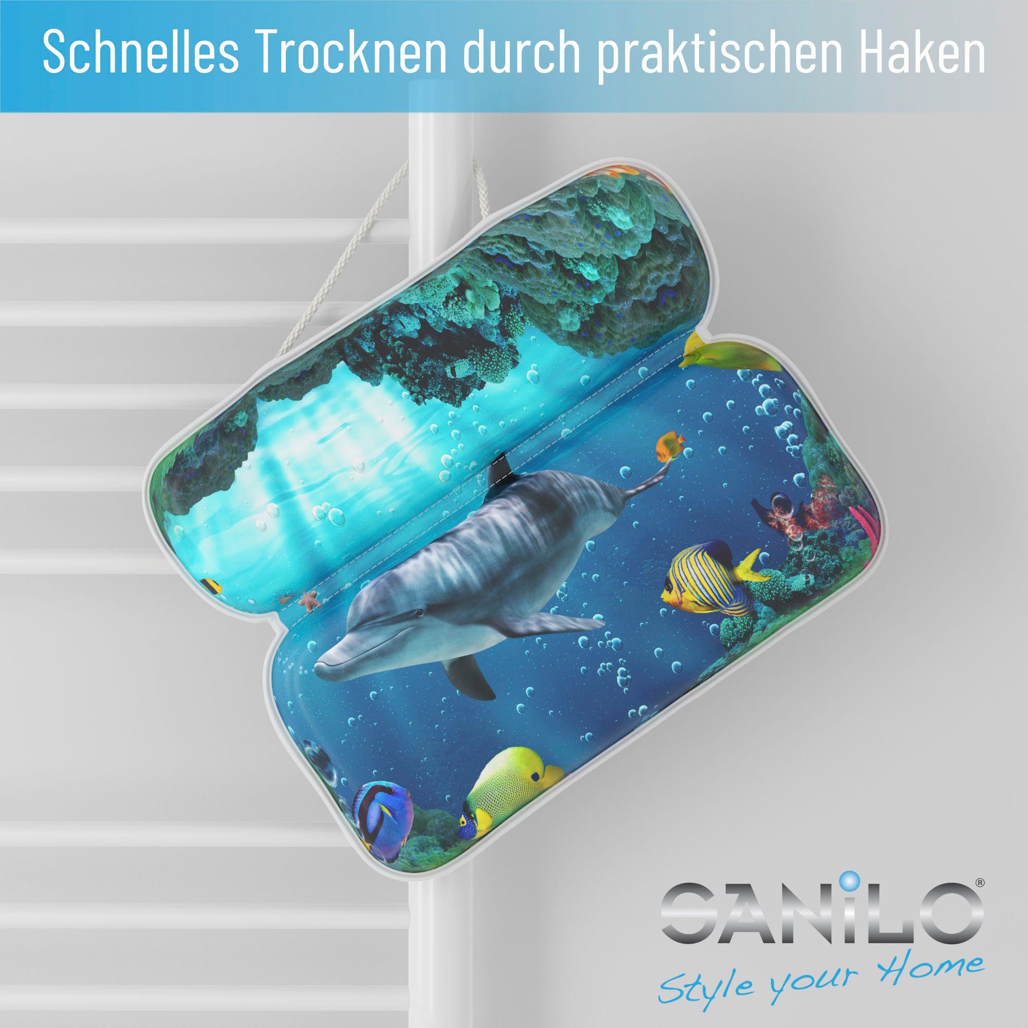 Sanilo Nekkussen Badkussen Dolfijn comfortabel, antislip, volle kleuren, met 7 prima zuignappen