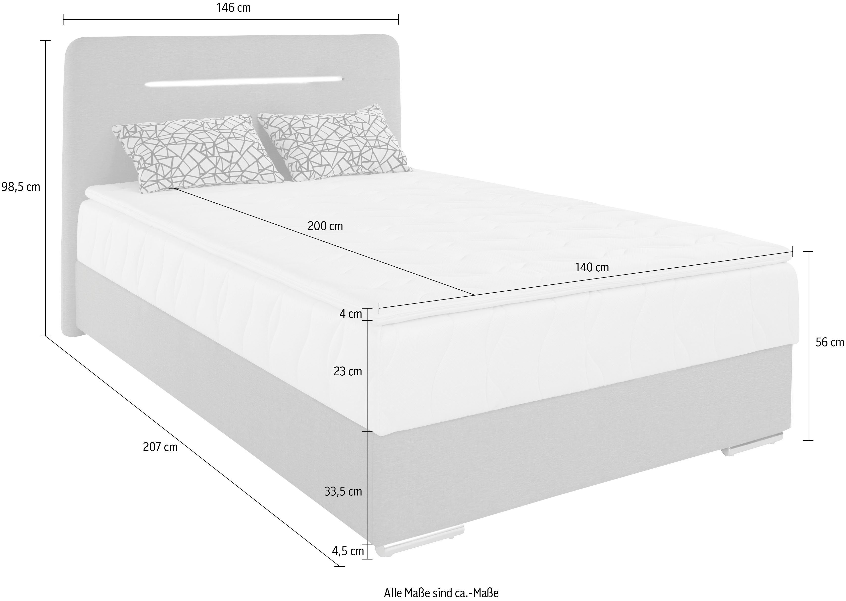 COTTA Boxspring Lighstar inclusief ledverlichting, topmatras, bedkist en sierkussen