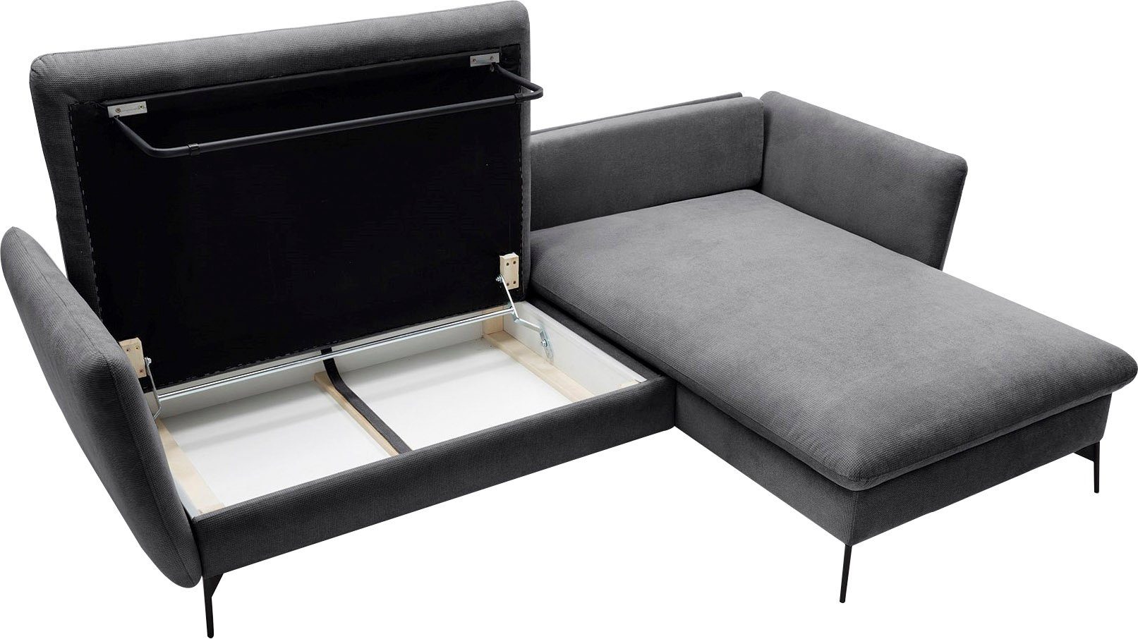 andas Hoekbank LIVORNO,258 cm, L-model, Slaapfunctie en bedlade (139/224 cm), fluweel, structuur, geweven stof