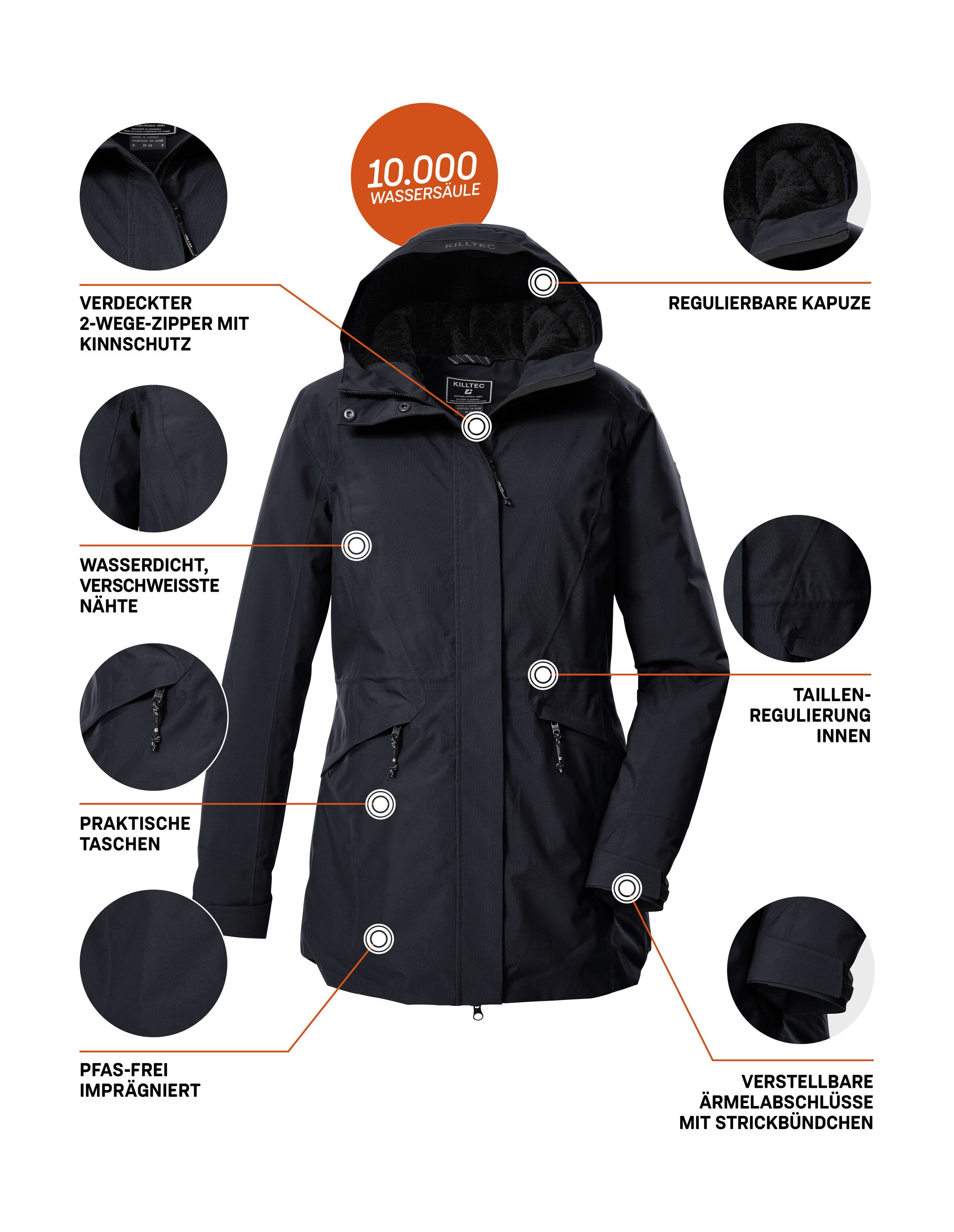 Killtec Parka KOW 19 WMN PRK Waterdichte, ademende damesparka met verstelbare capuchon