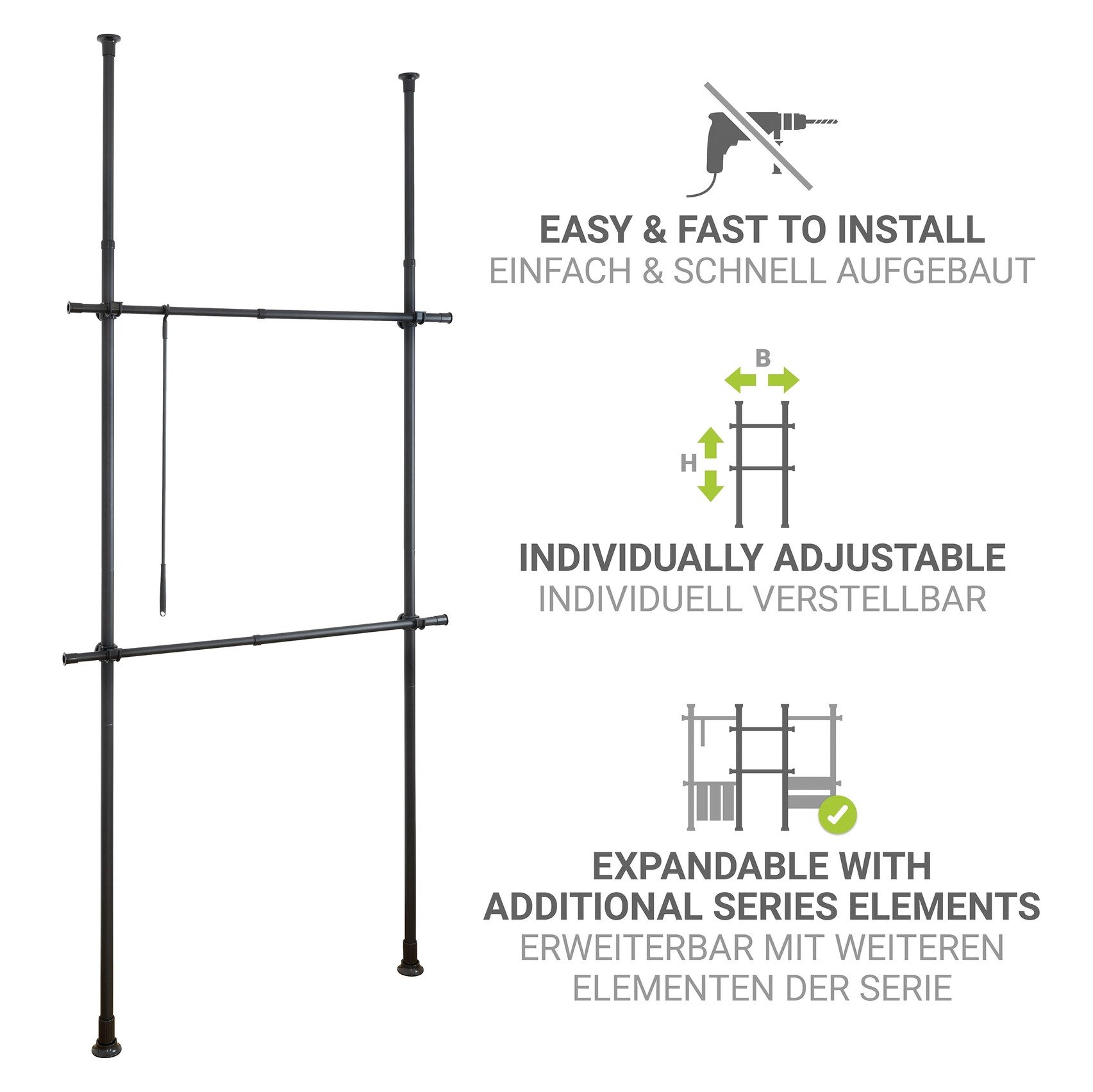 WENKO Telescooprek Model Herkules Basic verstelbare breedte 75-120 cm, h. 165-300 cm - zonder boren & schroeven